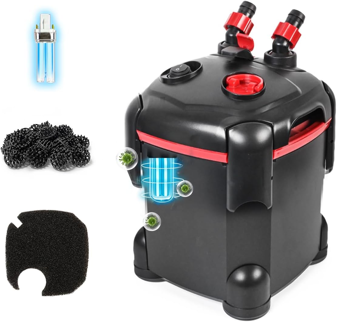 PONDFORSE Canister Filter, External Aquarium Filter Ultra-Quiet with Media