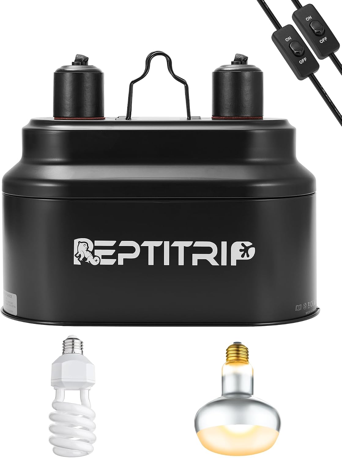 REPTITRIP Dual Reptile Light Fixture with 100W Daytime Heat & UVB 10.0 Reptile Bulb, 2 Independent Switches, Reptile UVA UVB Heat Combo Pack