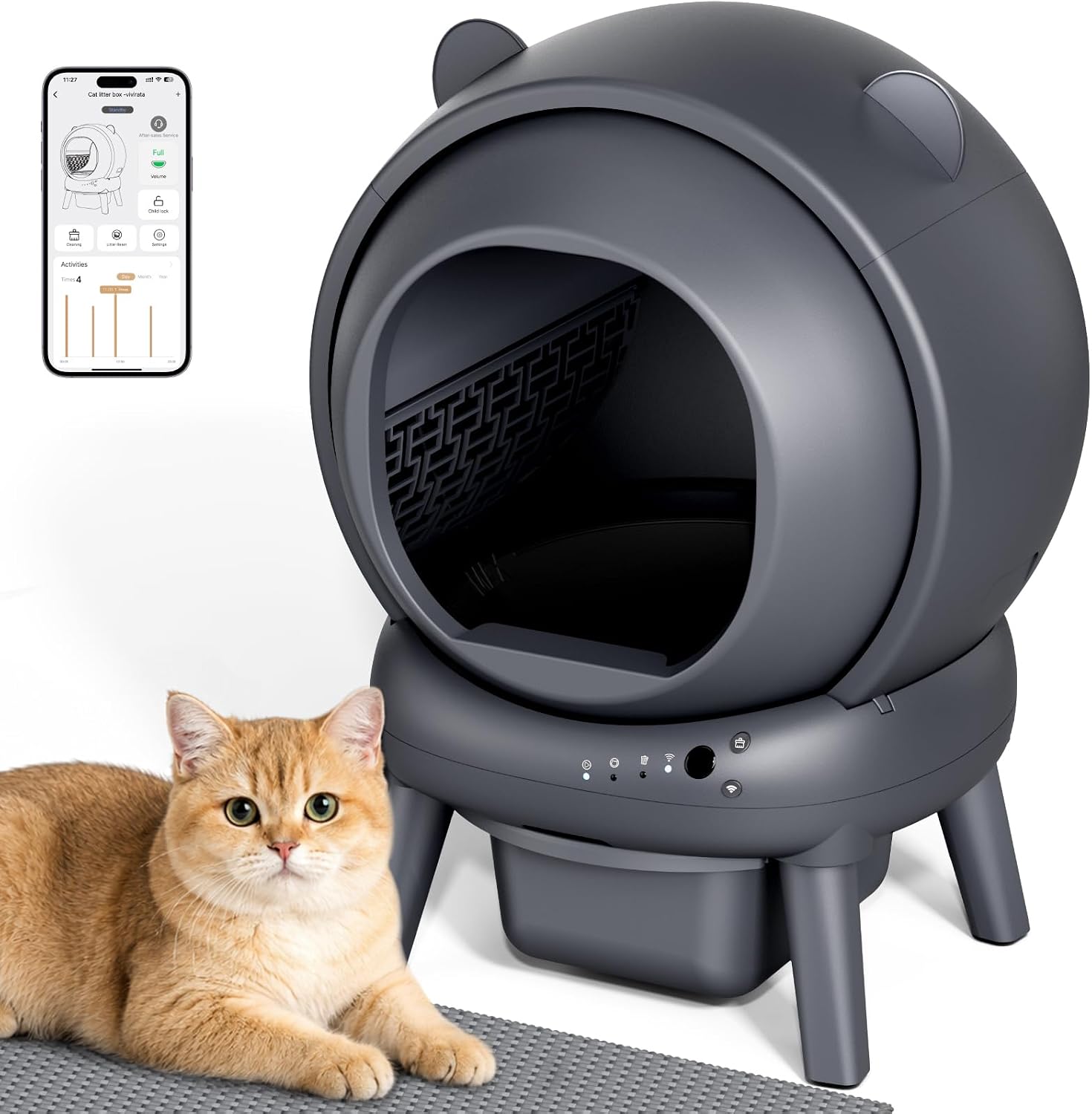 Self Cleaning Litter Box, Dual Safety Sensors, App Control, Gray