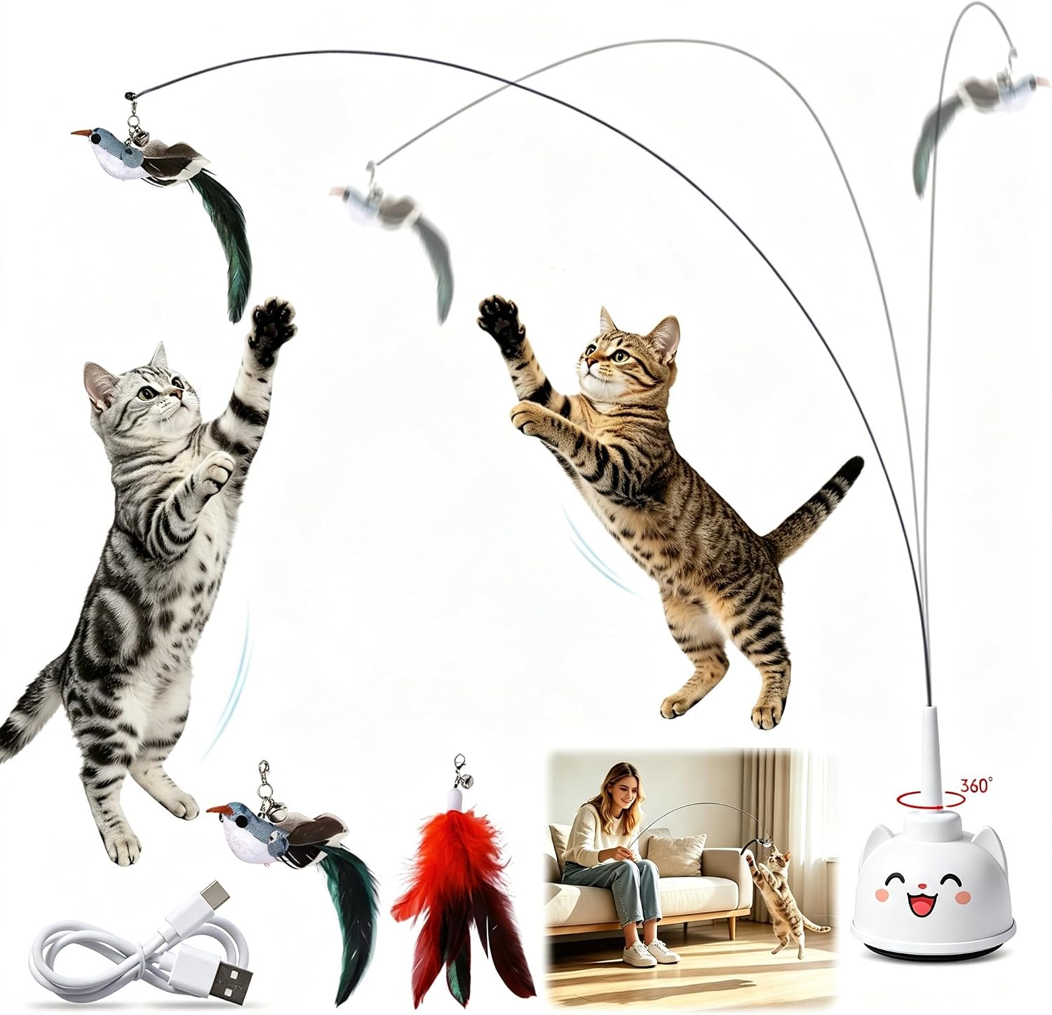 Interactive Cat Toys for Indoor Cats Toy Wand 360°Automatic Moving Cat Toys