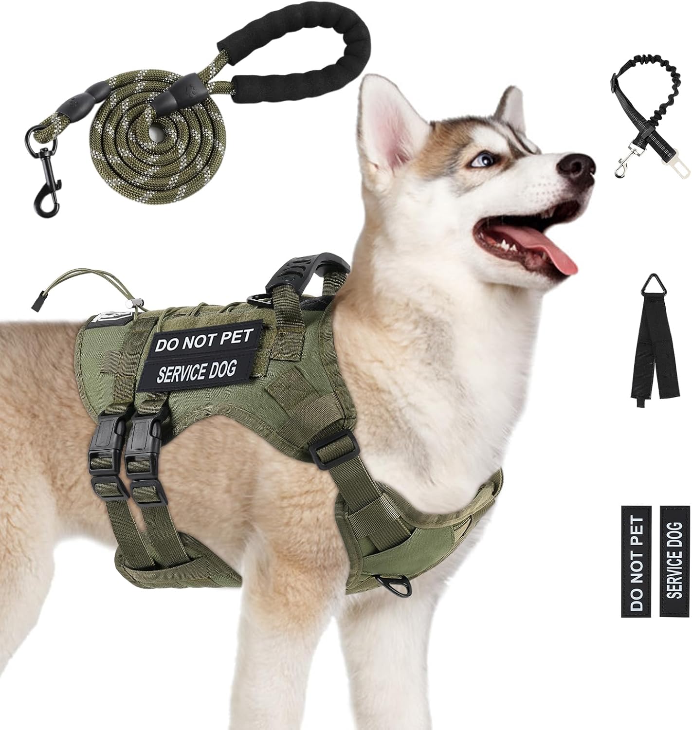 No Pull Tactical Dog Harness Medium Sized Dog, Service Dog Vest, M,Green