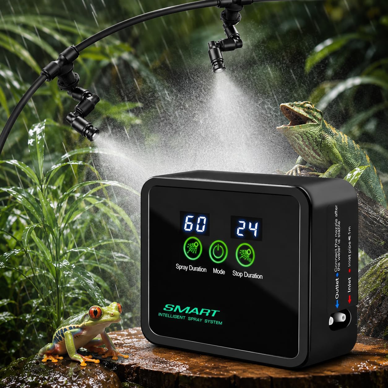 Reptile Mister Automatic Misting System, Reptile Humidifiers with Smart Timing Controller, Terrariums Humidifier with 360°Adjustable Misting Nozzles, Rainforest Ecosystem Sprayer