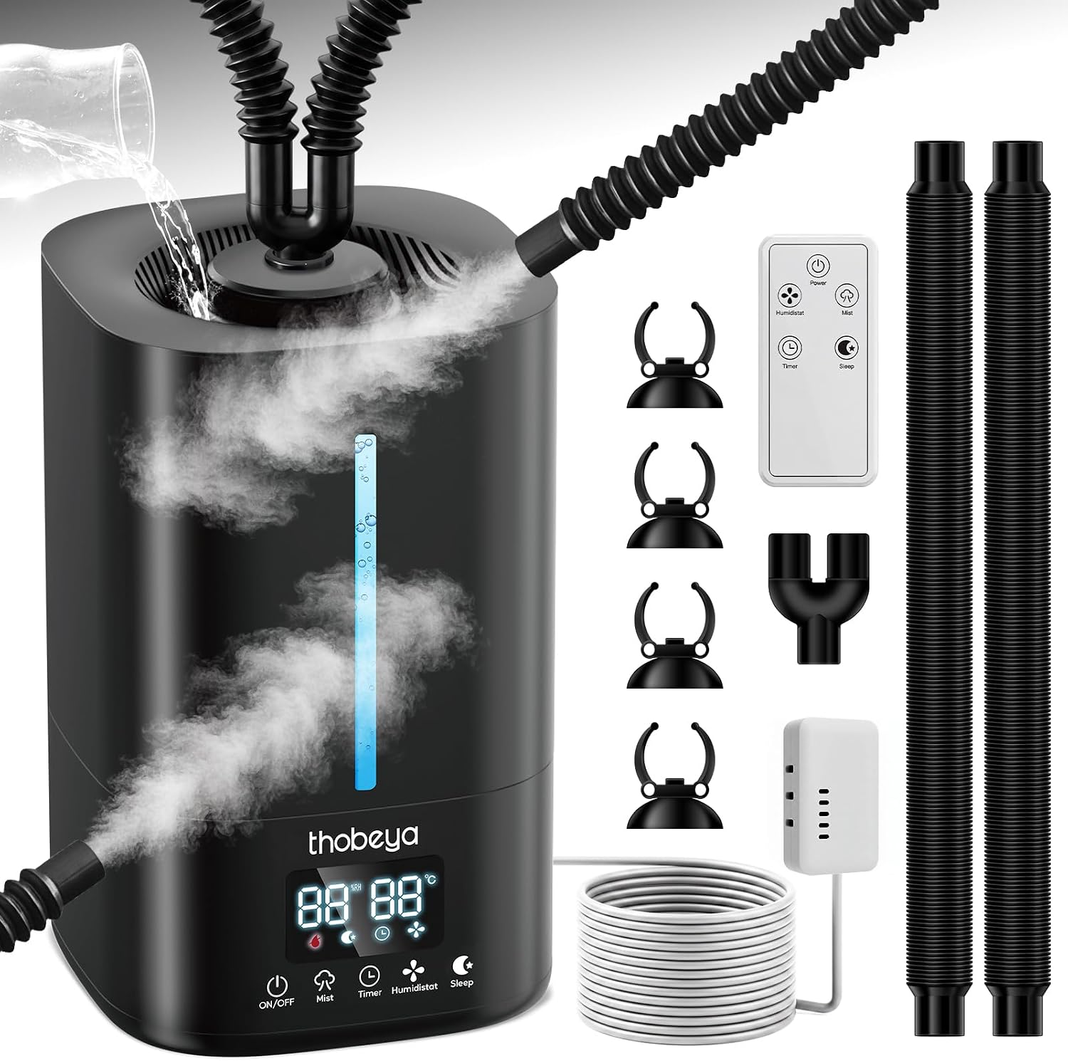 1.32 Gal / 5L Reptile Fogger Humidifier with Dual Hose, Remote Control, Humidity Sensor & Auto Humidity Control, Terrarium Mister for Reptiles, Amphibians, Plants, Grow Tent & Greenhouse