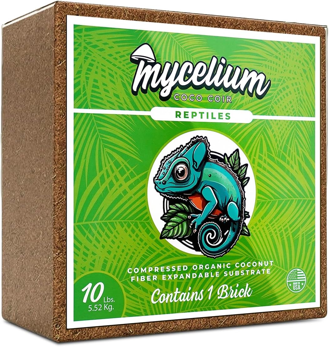 Mycelium Coco Coir Brick I Expandable Organic Coconut Fiber Substrate for Terrarium I Ideal for Reptiles Bedding, Nesting & Burrowing I OMRI Certified & Non-GMO Soil Alternative, 10lbs