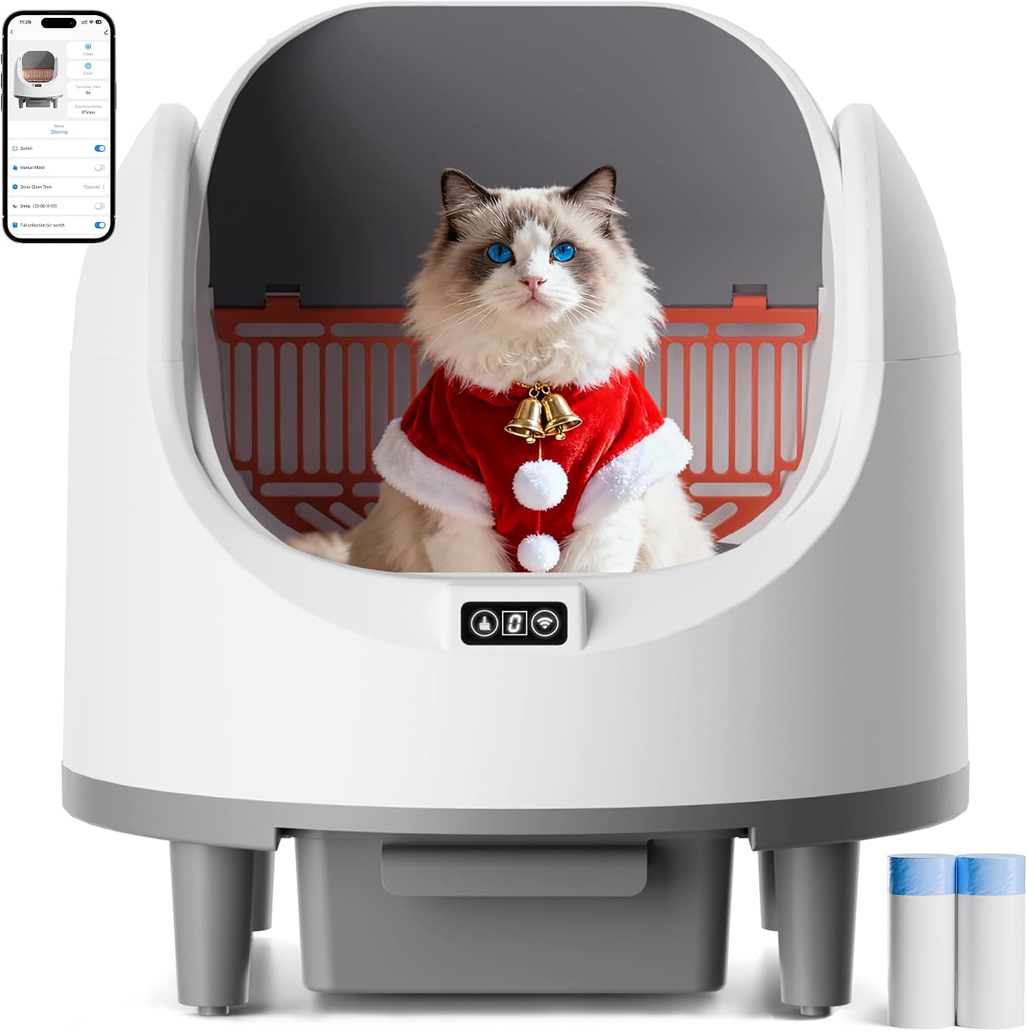 Bashaw Self Cleaning Litter Box, Large Capacity Automatic Litter Box for Multiple Cats, App Control, Safety Sensors, 2 Rolls of Garbage Bags