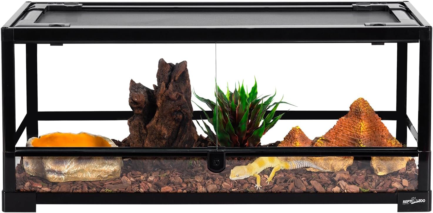 REPTI ZOO Glass Reptile Terrarium 20 Gallon, Front Opening Reptiles Tank 30″ x 12″x 12″ for Reptile Pets Gecko Lizard Snake, Top Screen Ventilation Escape Proof Lid