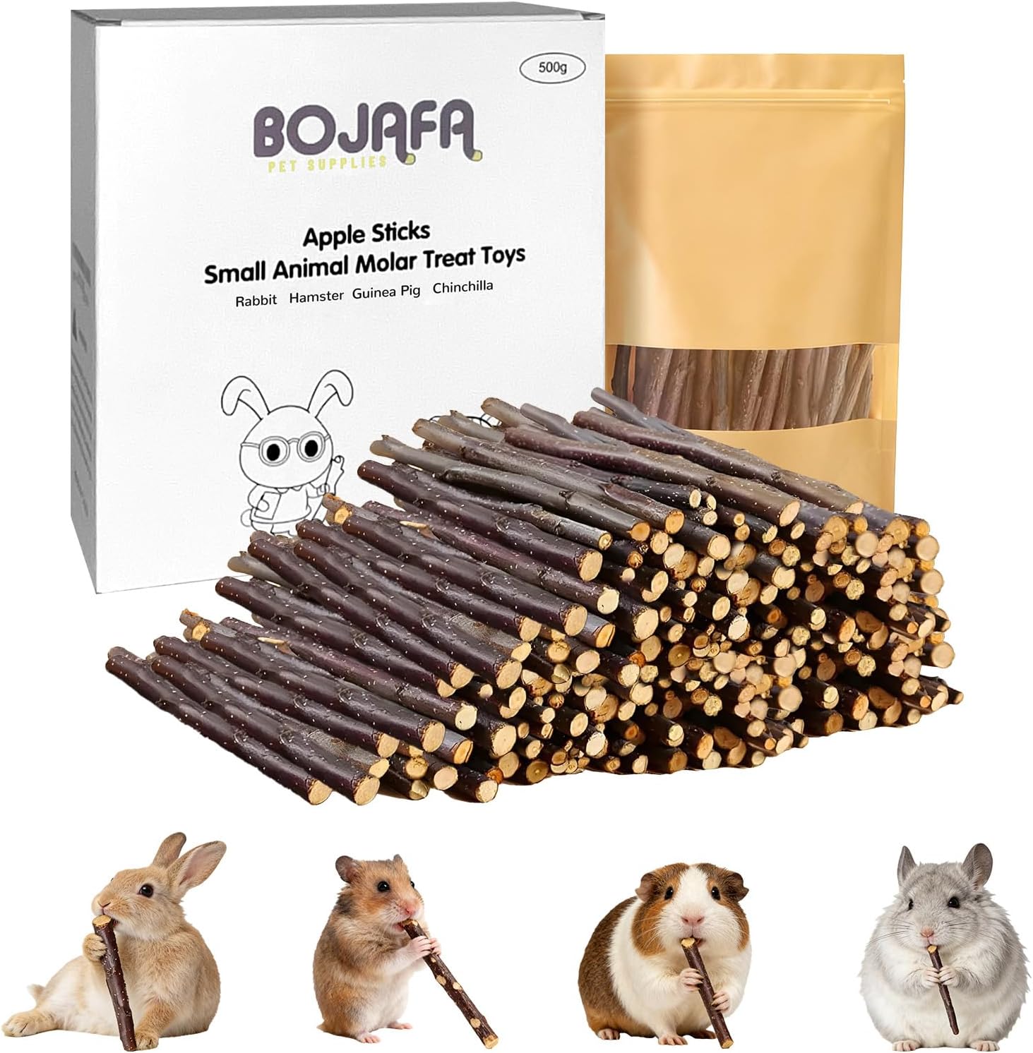 500g Apple Sticks Small Animals Molar Wood Toys for Rabbits Chinchillas Guinea Pig Hamster Gerbil Bunny and Small Animal Chew Stick Toys