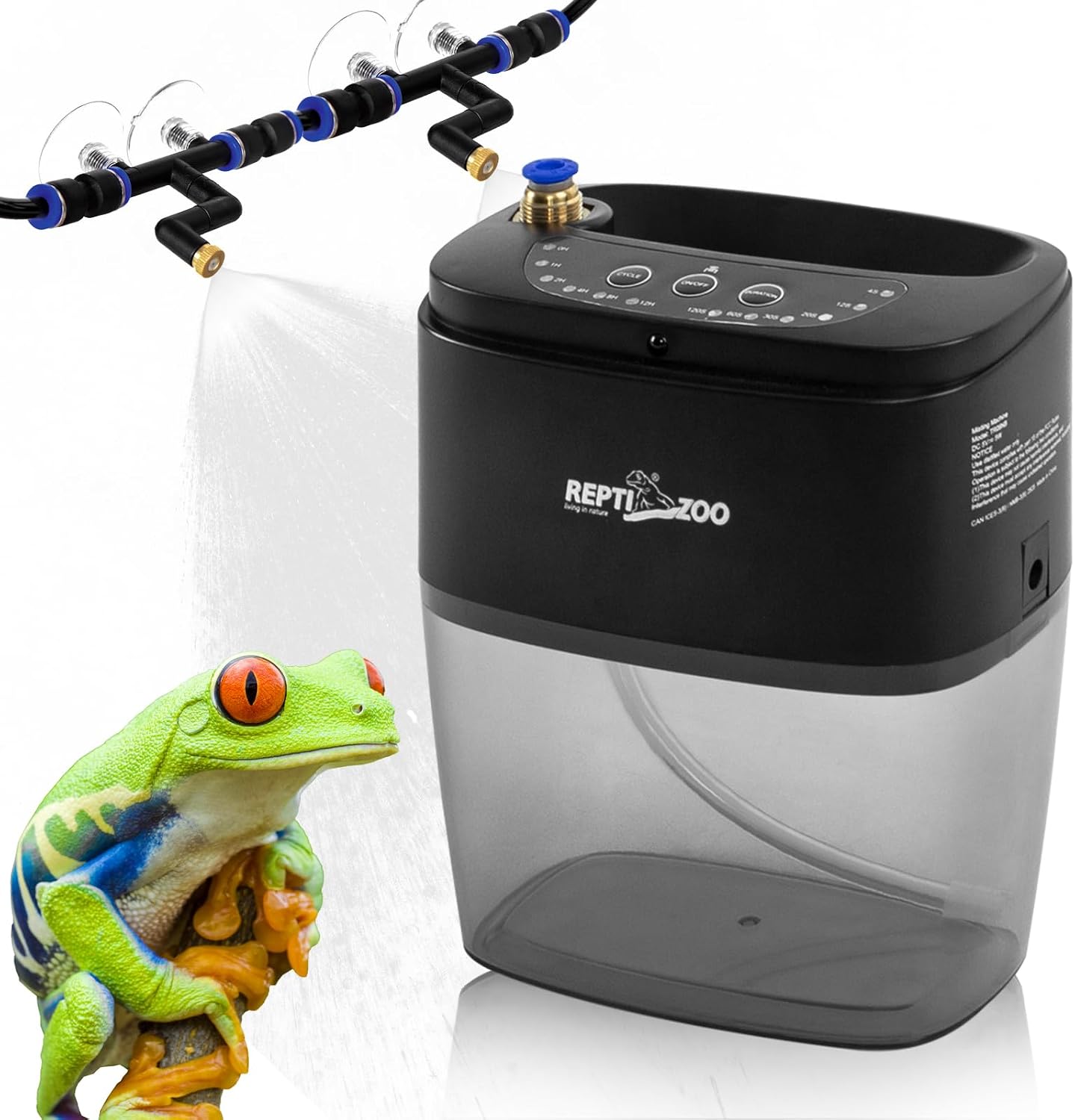 REPTI ZOO 800ml Portable Mister Fogger for Reptile Tank Enclosure – Terrarium Misting System With 2 Nozzles for Amphibians and Rainforest Plants
