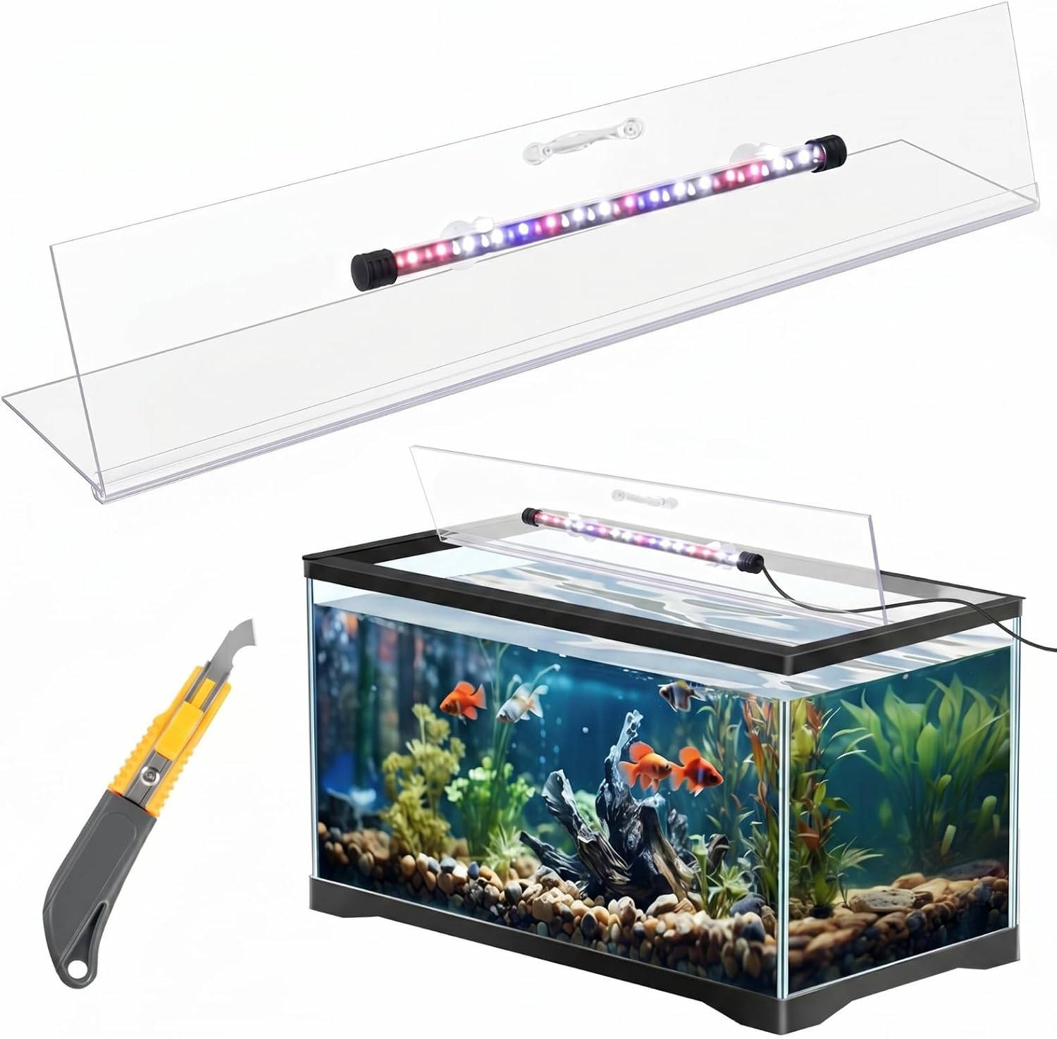 Sieral Aquarium Lids Canopy with LED Light, 3 Pcs, Clear, 20x10in