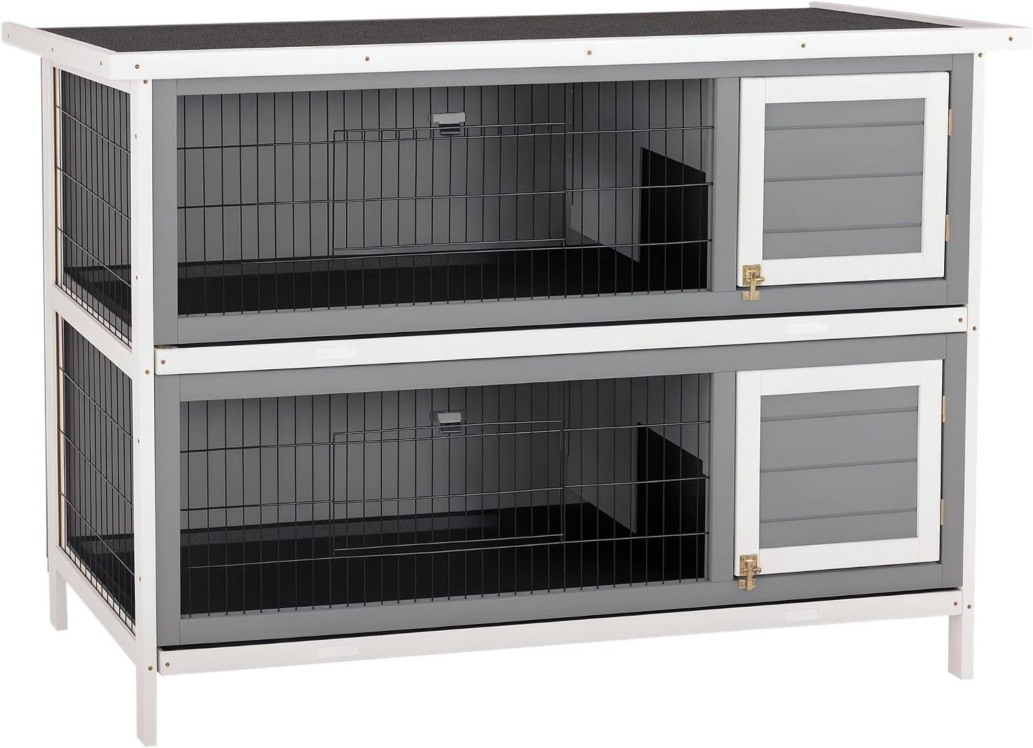 PawHut 54″ 2-Story Large Rabbit Hutch Bunny Cage Wooden Pet House Small Animal Habitat with Lockable Doors, No Leak Tray and Waterproof Roof for Outdoor/Indoor Dark Grey