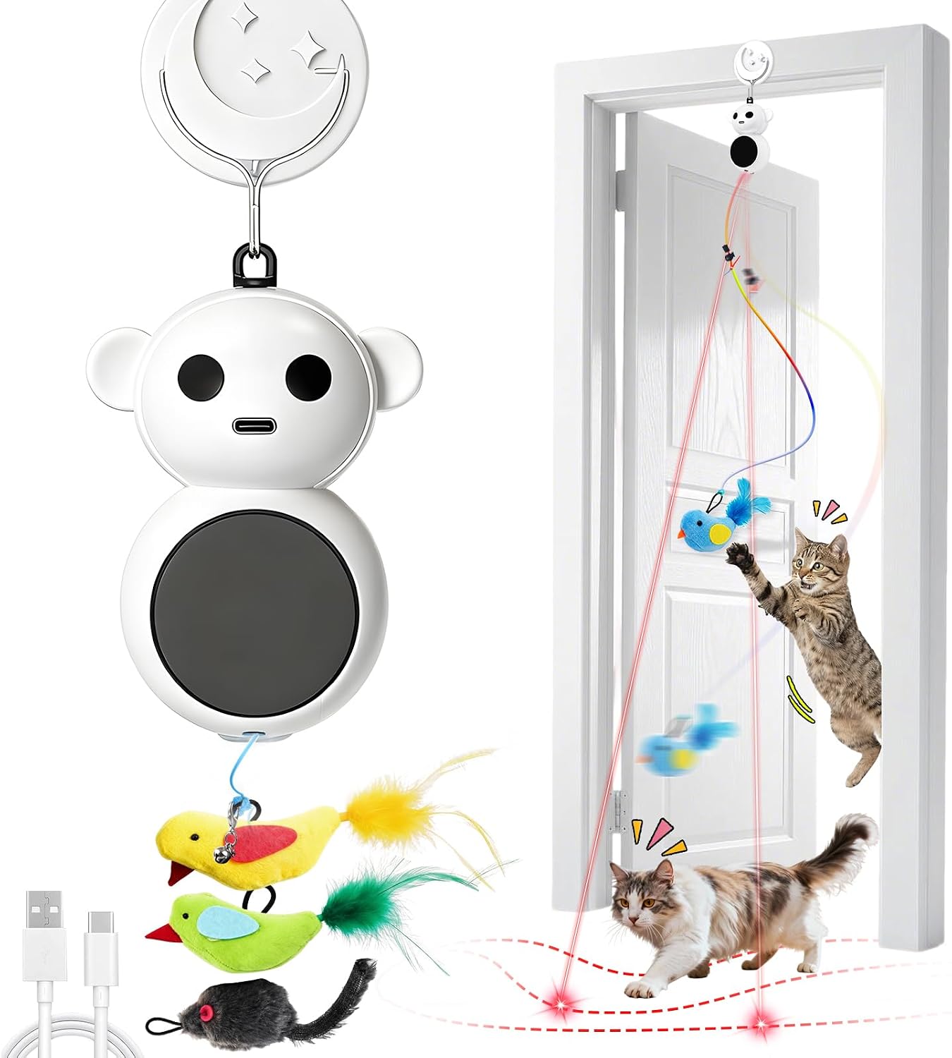 2-in-1 Interactive Laser Pointer Cat Toy & Flying Bird Wand for Indoor Cats