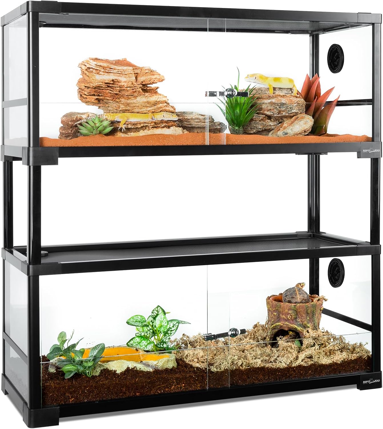 REPTI ZOO Double Stacked Reptile Tank 30″ x 12″ x 32″, 40 Gallon Stackable Glass Terrarium with Sliding Doors, Top Ventilation, Space Efficient Enclosures for Bearded Dragon, Lizard, Snake, Gecko