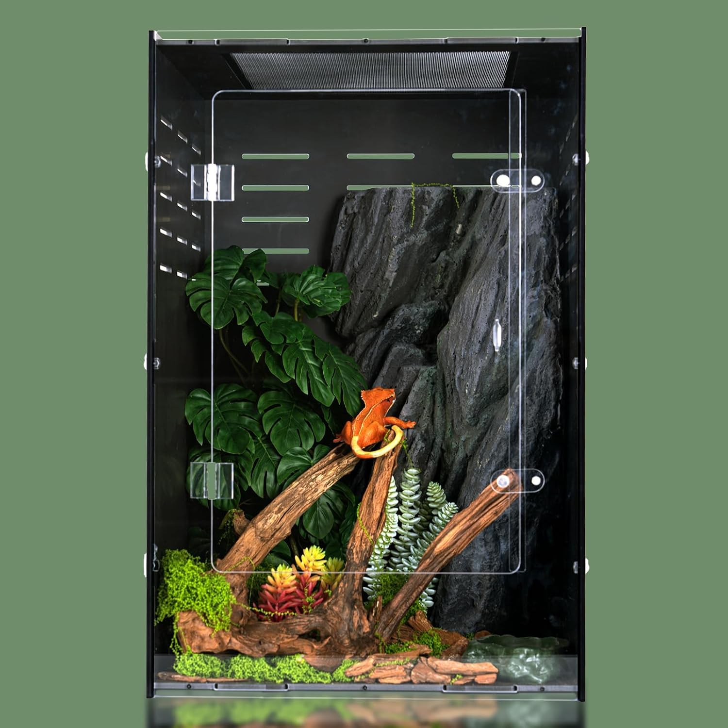 16x16x24 Black PVC Reptile Tank for Adult Reptiles, Front Opening