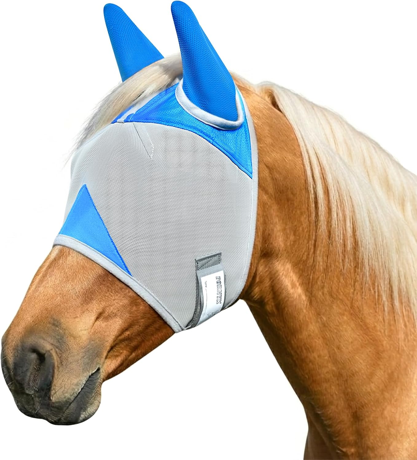 Horse Fly Mask with Ears, UV Block Breathable Mesh (Blue, L)