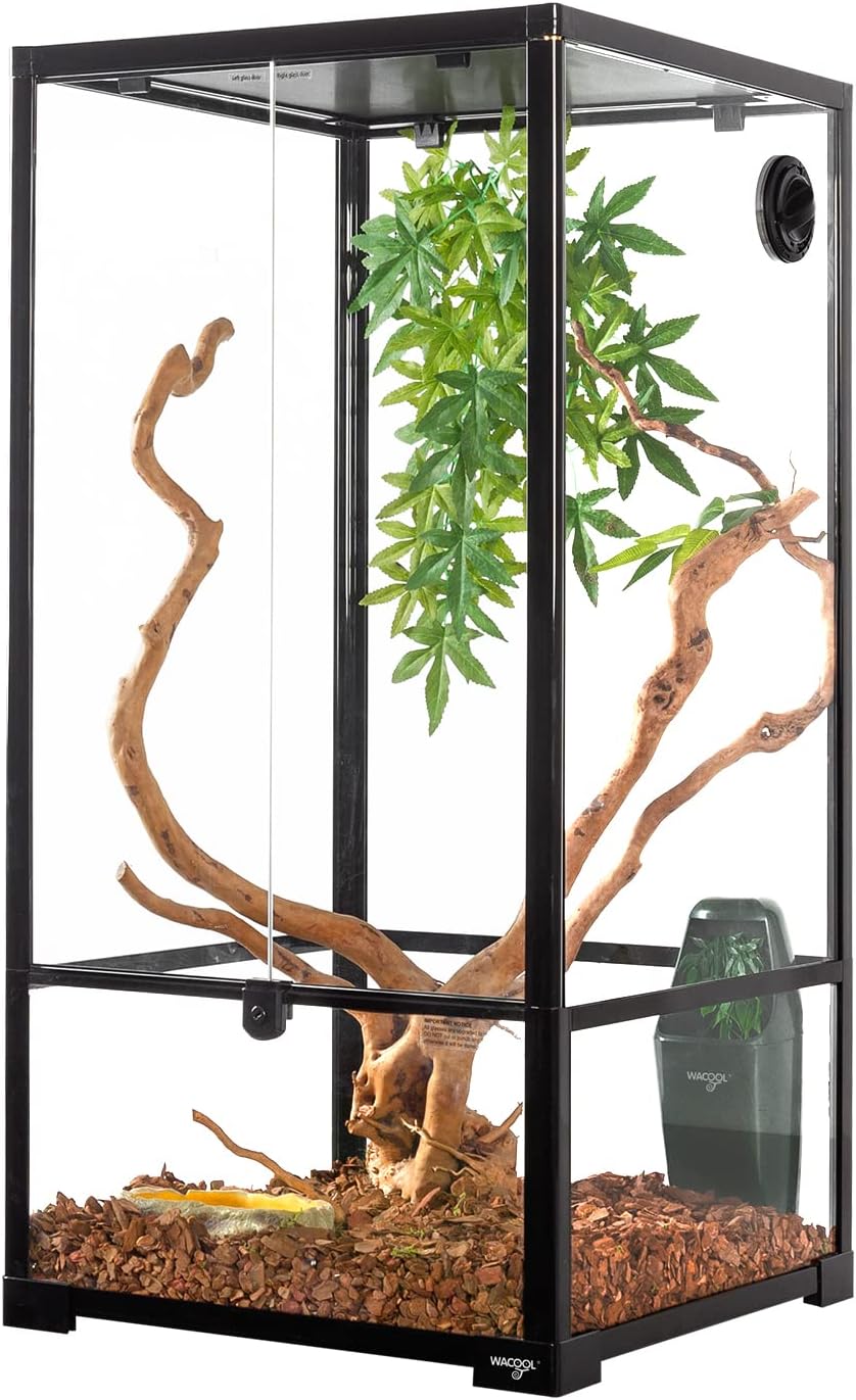 WACOOL 50 Gallon Reptile Tank, Front Opening Chameleon Cage 18″ x 18″x 36″, 3-in-1 Side Design (Glass or Mesh+Glass), Bio Deep Base 10″ Vertical Reptile Cage for Frog Iguana