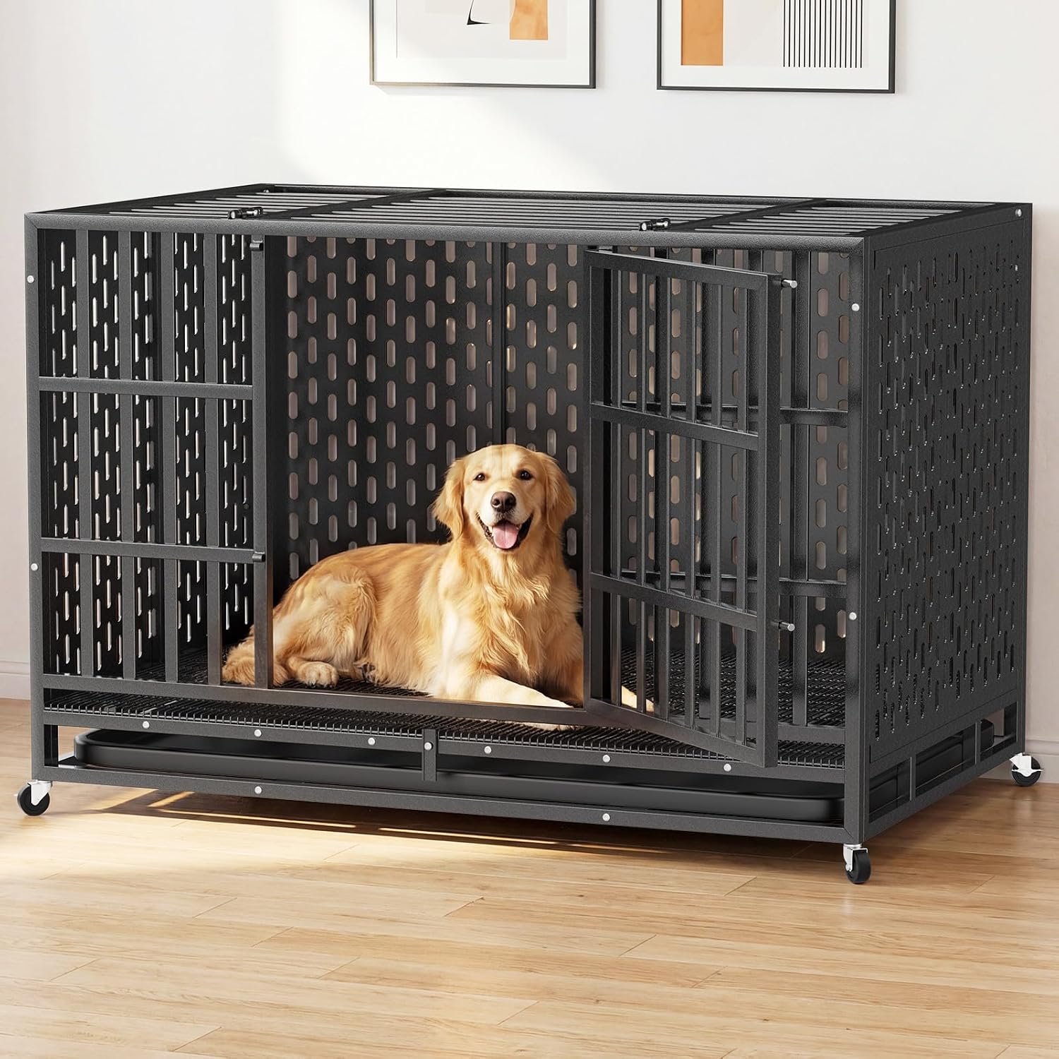 48 Inch Heavy Duty Dog Crate, Escape-Proof, for High Anxiety