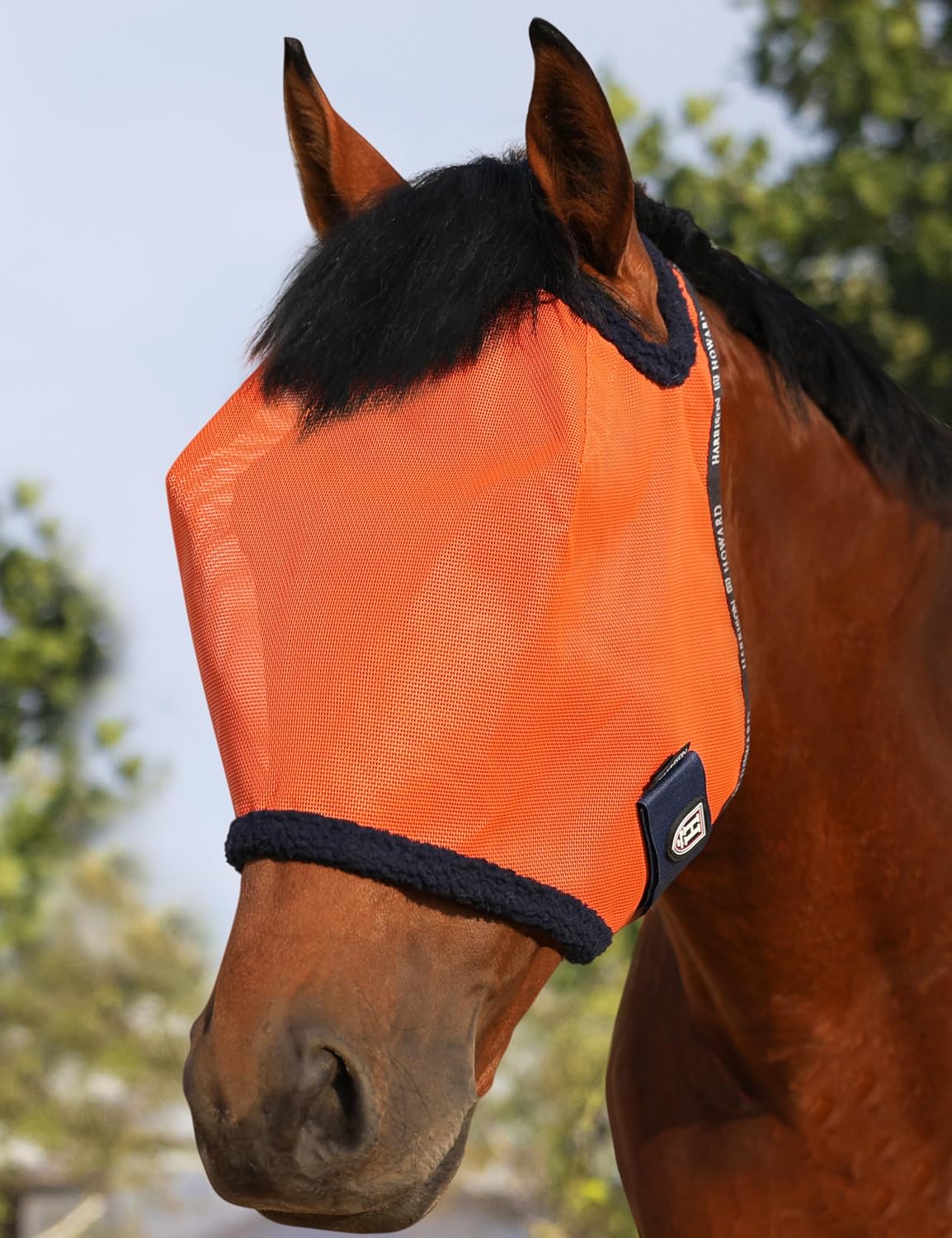 Harrison Howard All Round Mesh Horse Fly Mask UV Protective with Fleece Padded Edging Vibrant Orange L