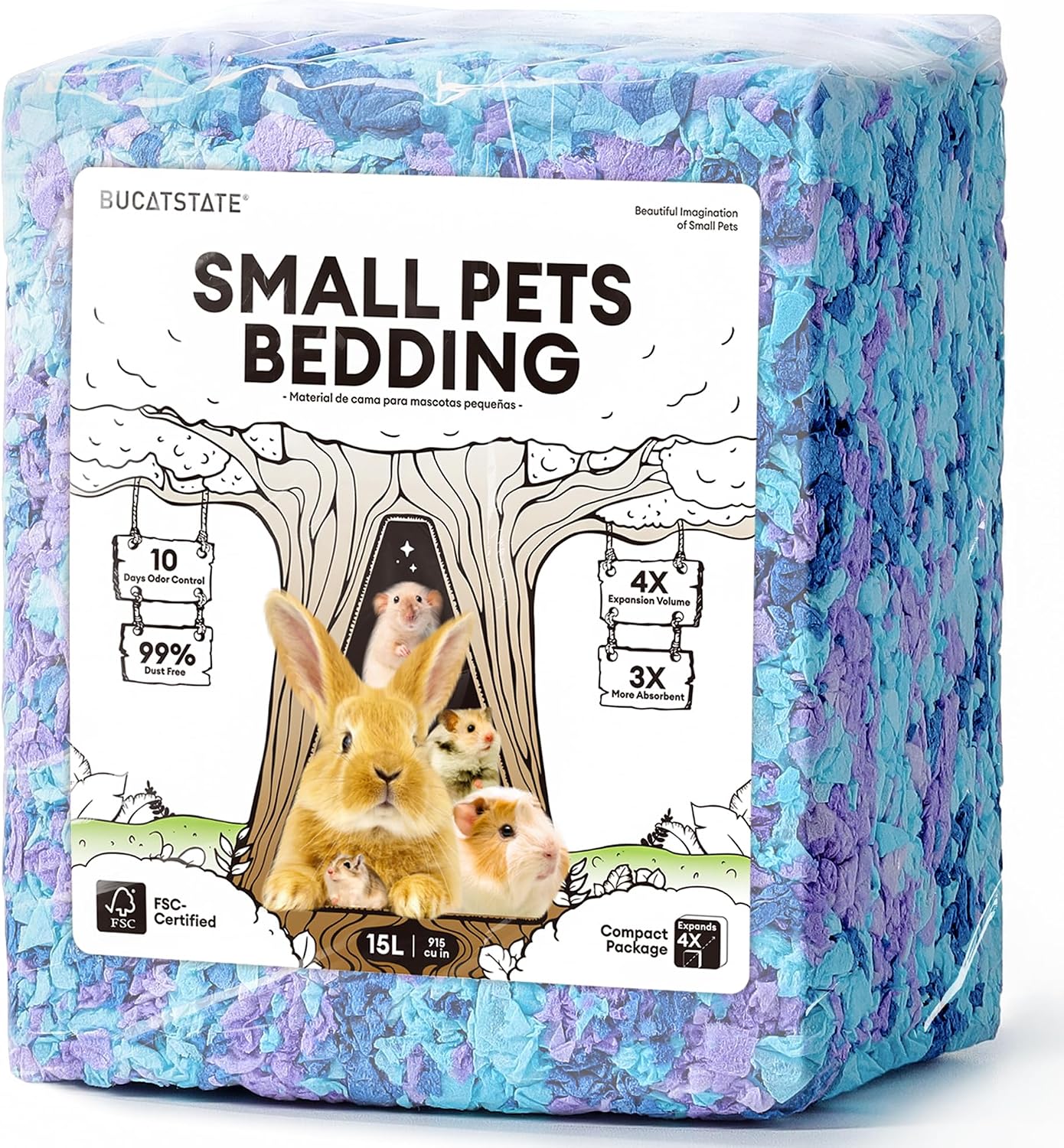 BUCATSTATE Hamster Bedding 15L, 99% Dust-Free Paper Bedding,Twilight Blue