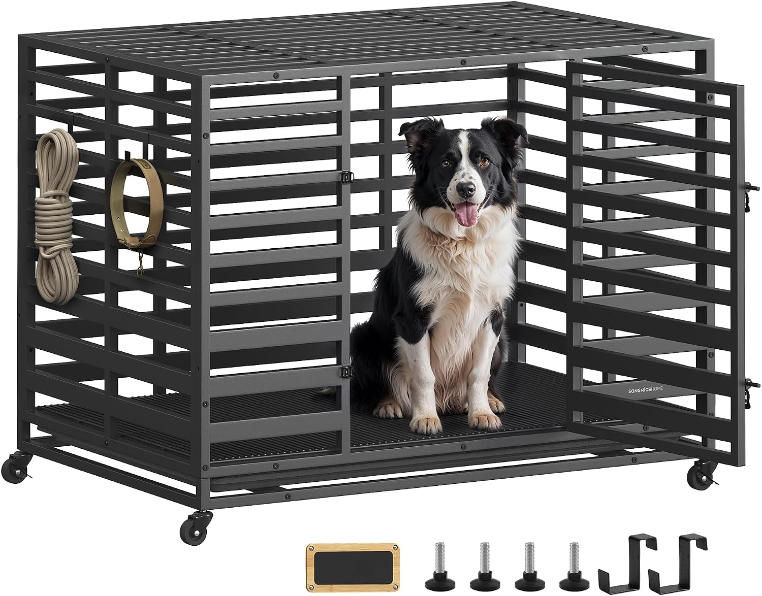 SONGMICS HOME 42.1″ Heavy-Duty Dog Crate, XL Dog Cage with Lock Wheels