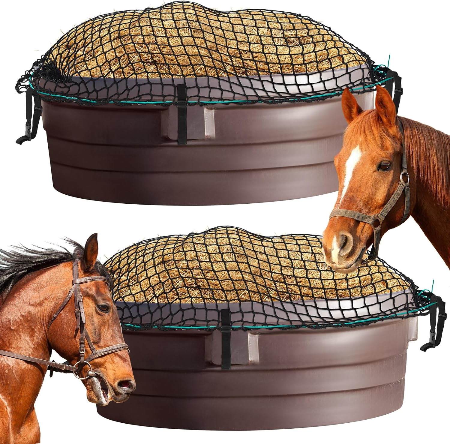 2 Pack Slow Feed Hay Net for Horses, 74 x 45 in, 1-4/7 in Holes