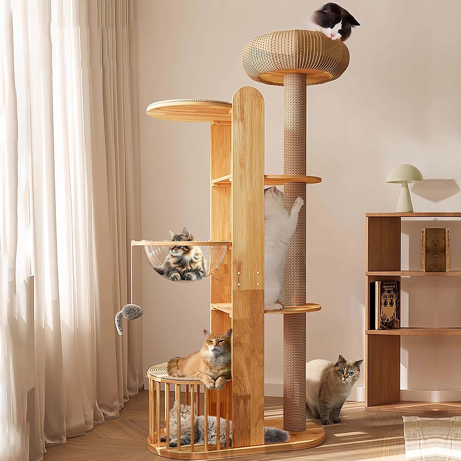 Tall Wooden Cat Tree Tower for Indoor Cats Large Adult with Scratching Post