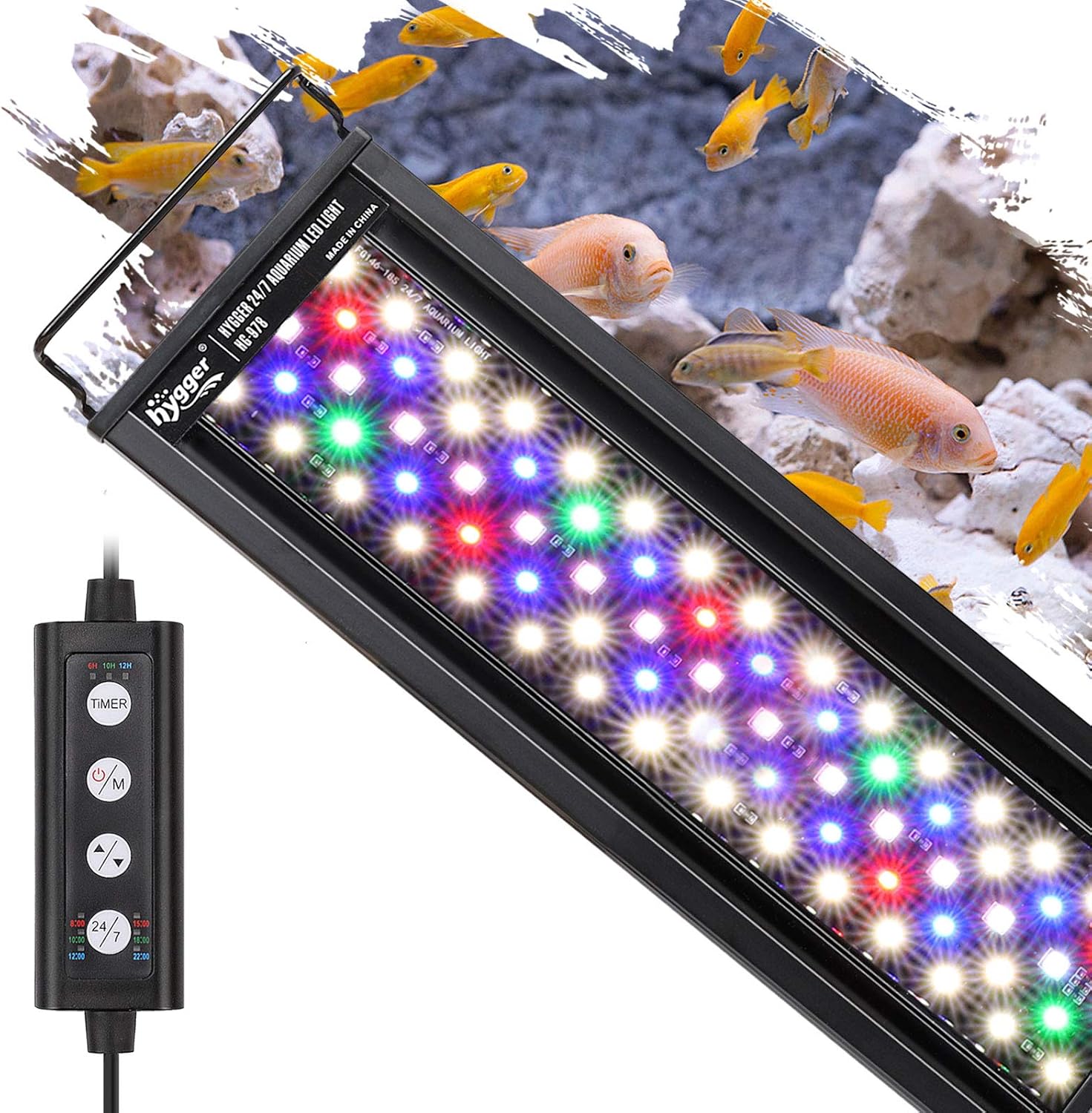 hygger 18W 24/7 Lighting Aquarium LED Light, Sunrise-Daylight-Moonlight Mode and DIY Mode, Adjustable Timer Adjustable Brightness Fish Tank Light with Extendable Bracket 7 Colors for Planted Tank