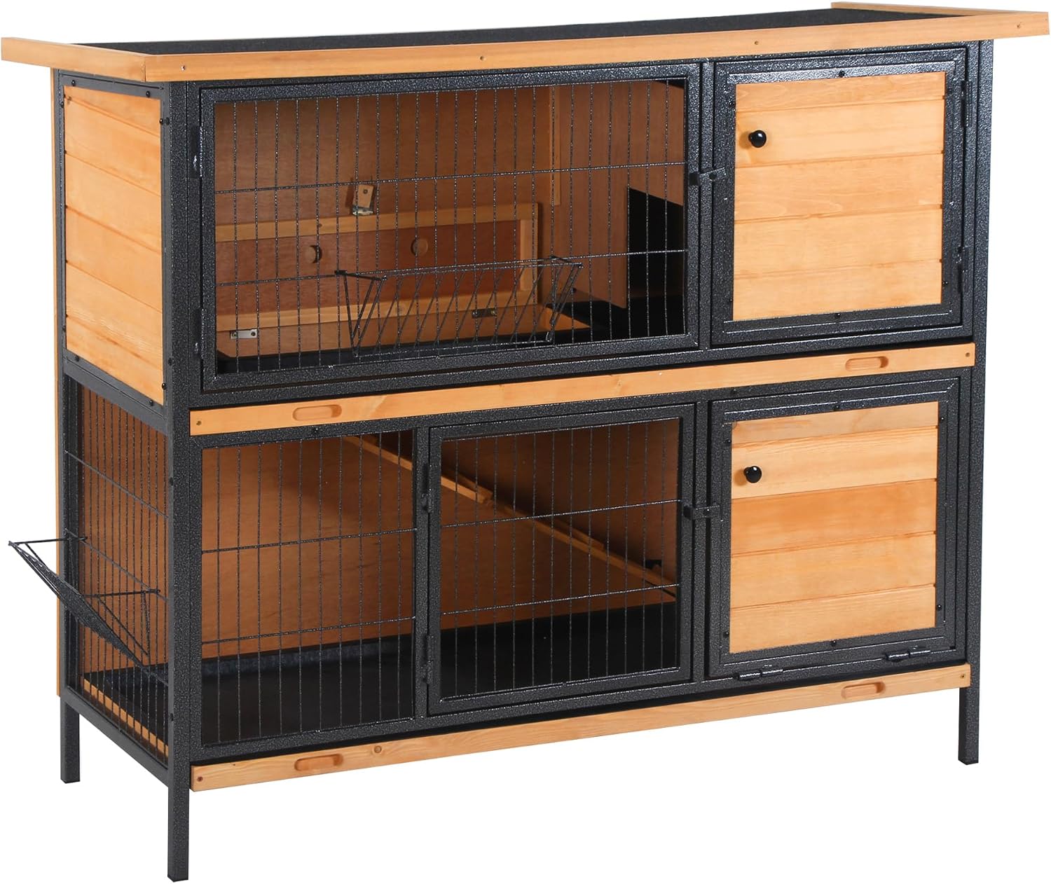 PawHut 48″ 2-Story Large Rabbit Hutch with Metal Frame, Ramp for Rabbits