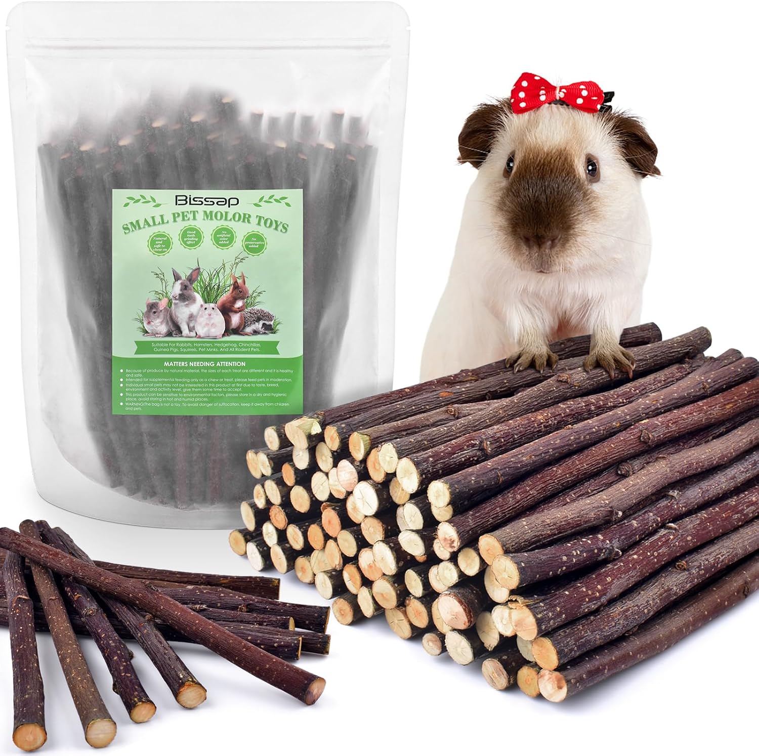 Bissap 460g/1lb Natural Apple Wood Sticks, Molar Chew Toys for Small Pet