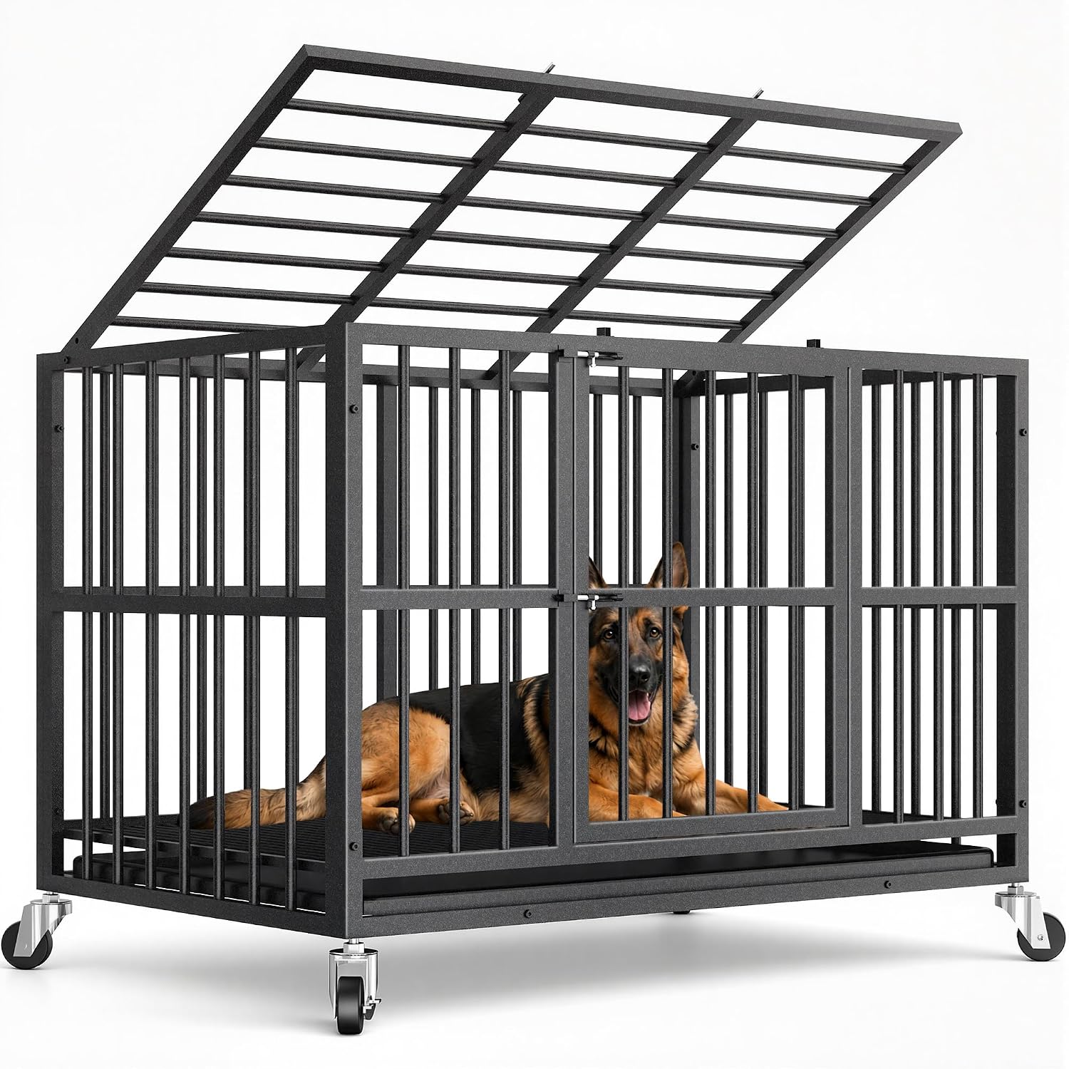 48 Inch Heavy Duty Dog Crate for Large Dogs, Escape Proof, Black