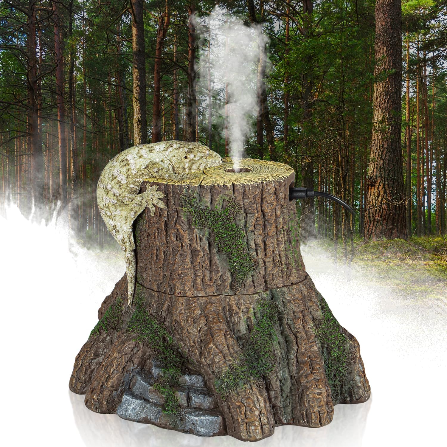 REPTIZOO Reptile Humidifier Fogger, Tree Trunk Humidifier with Top Mist Outlet, 1000ml Detachable Terrarium Humidifier Reptile Misting System Terrarium Decoration