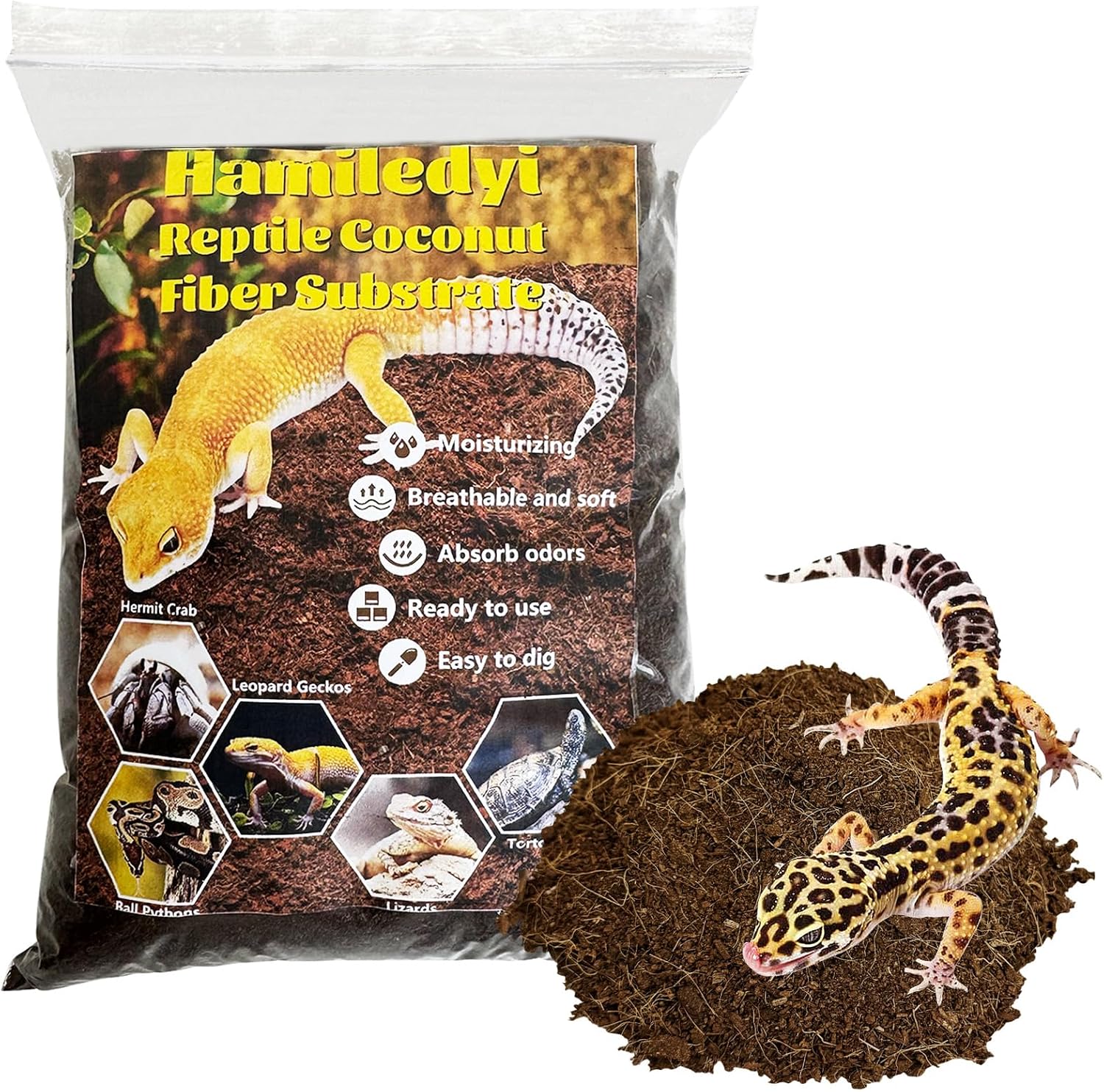 Hamiledyi Reptile Coconut Fiber Substrate Lizards Breathable Coconut Soil Tortoise Habitat Substrate Terrarium Bedding for Snake, Bearded Dragon, Gecko, Horned Frog, Hermit Crab, Tarantulas (1Pack)