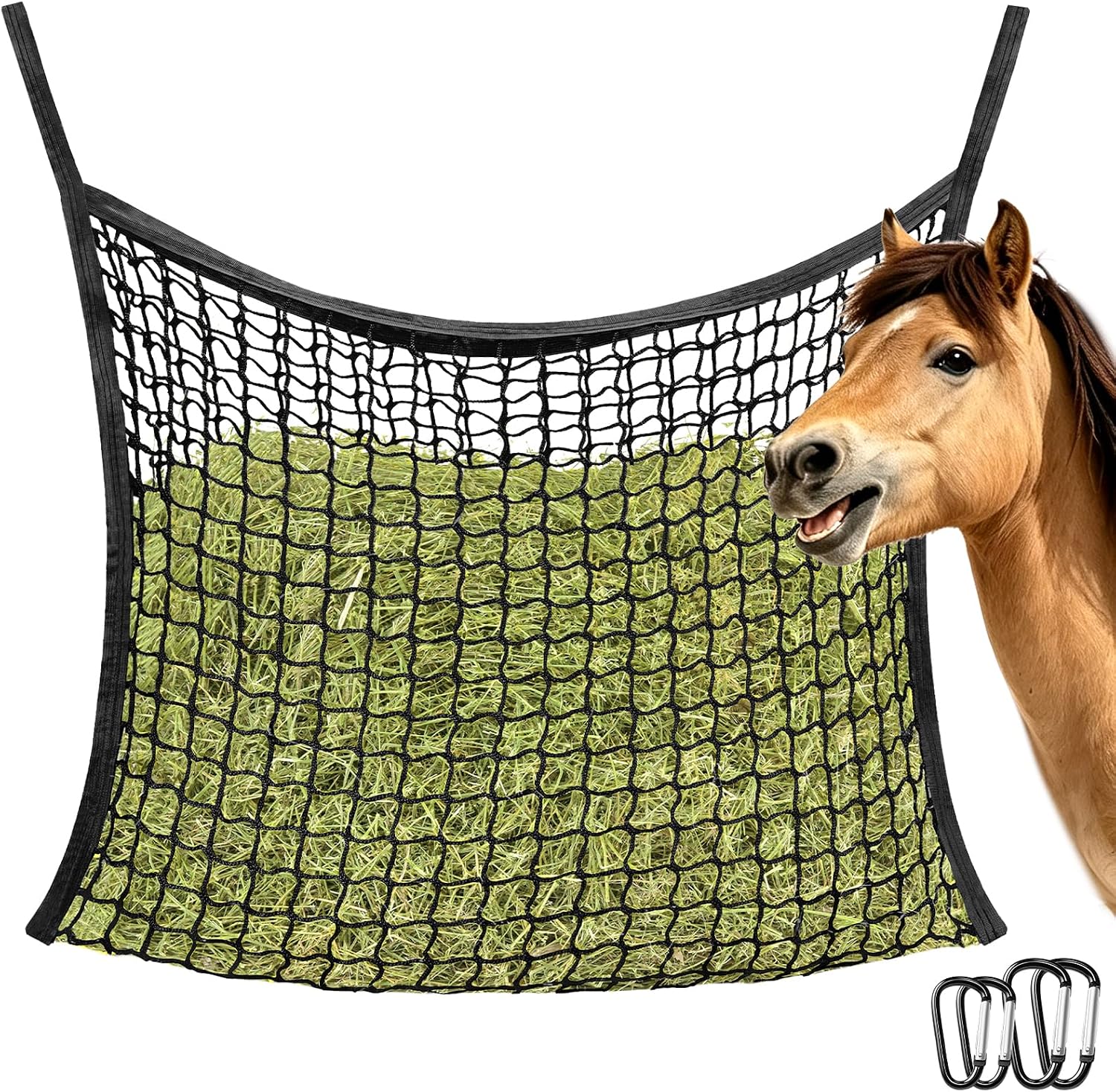 YedsIntu Hay Bags for Horses, Slow Feed Hay Nets for Horses Goat Sheep, Large Capacity Hay Feeder for Stall, Trailer, Pasture (Black)