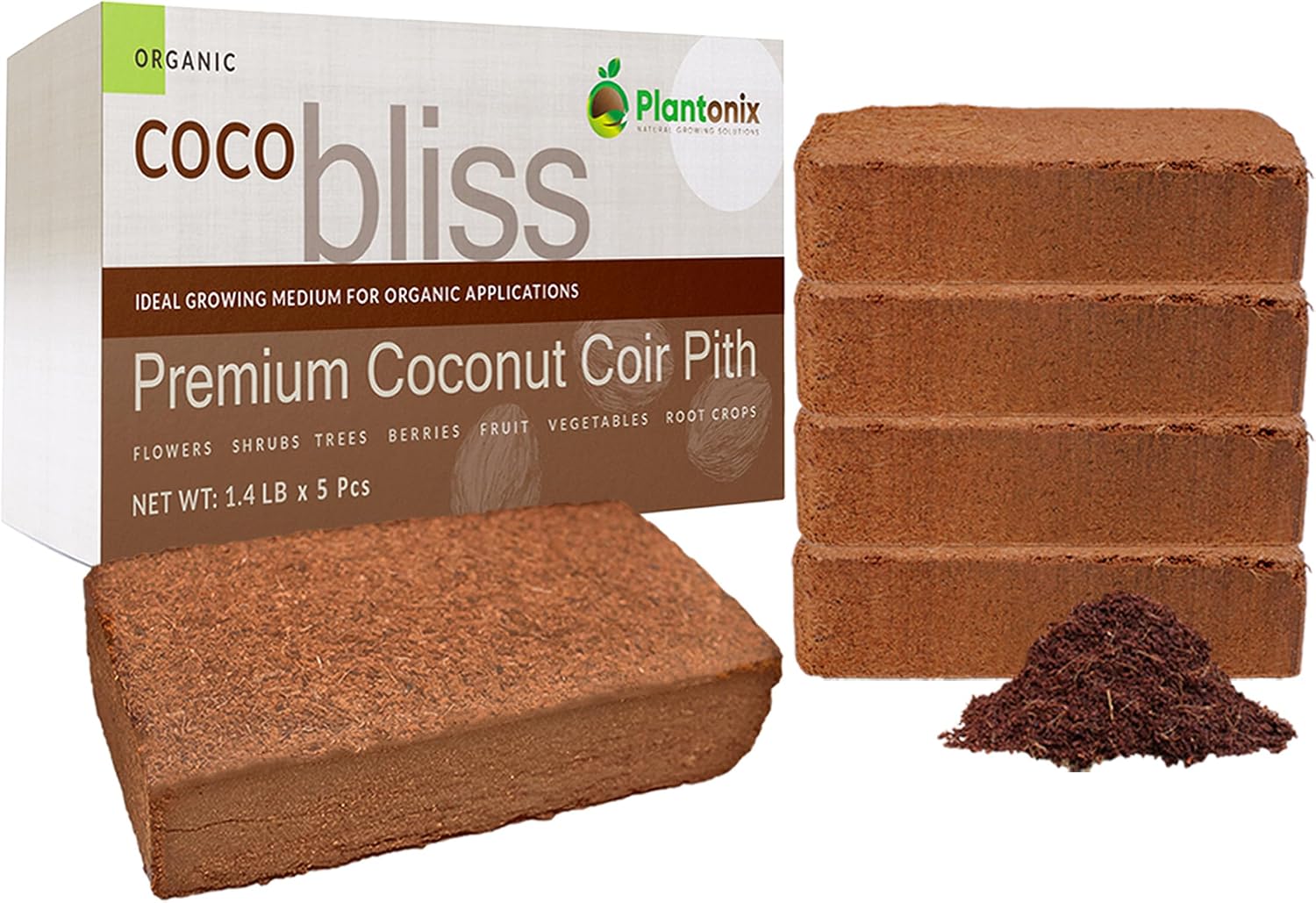 Coco Coir 650gm Bricks (5-Pack) – Organic Coco Coir for Plants & Gardening – OMRI-Listed Cocopeat for Garden Soil, Seed Starter Soil, & Mulch – Organic Coconut Bricks – Coconut Fiber Potting Mix