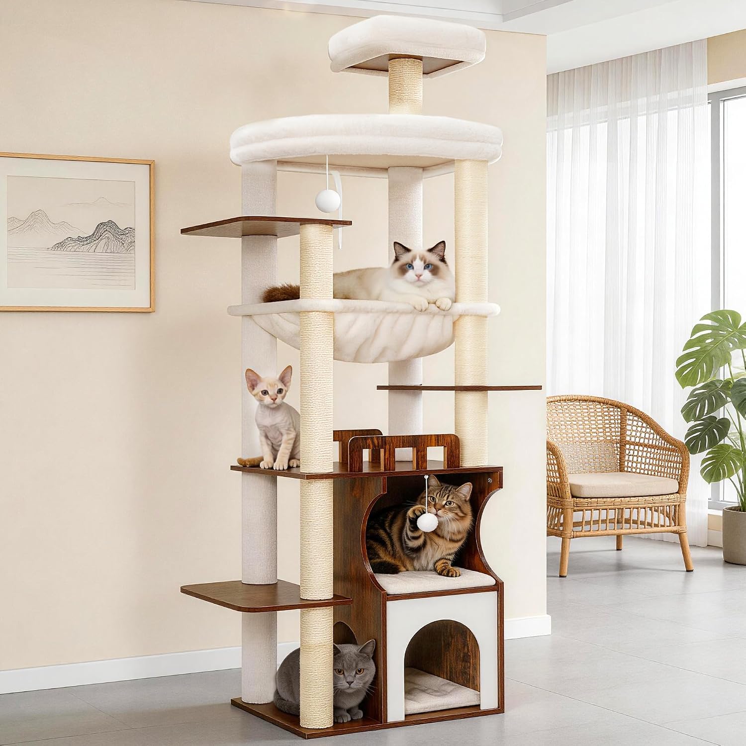 Gitelsnour Modern Cat Tree Tower, 2-Layer Condo & Perch, Big Hammock 102SR