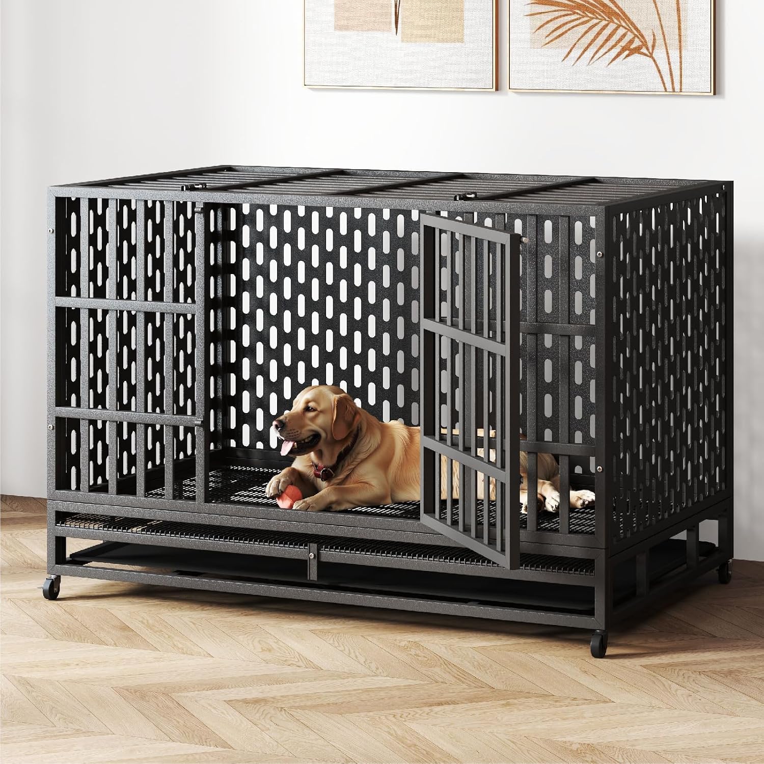 HIWOKK 48 Inch Heavy Duty Indestructible Dog Crate, for High Anxiety Dog
