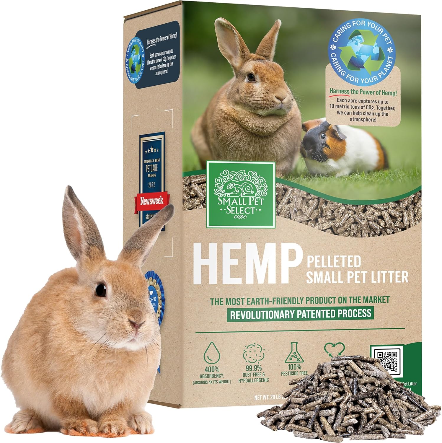 Small Pet Select Hemp Pellet Bedding, Non-Clumping, Rabbits, 20 lb