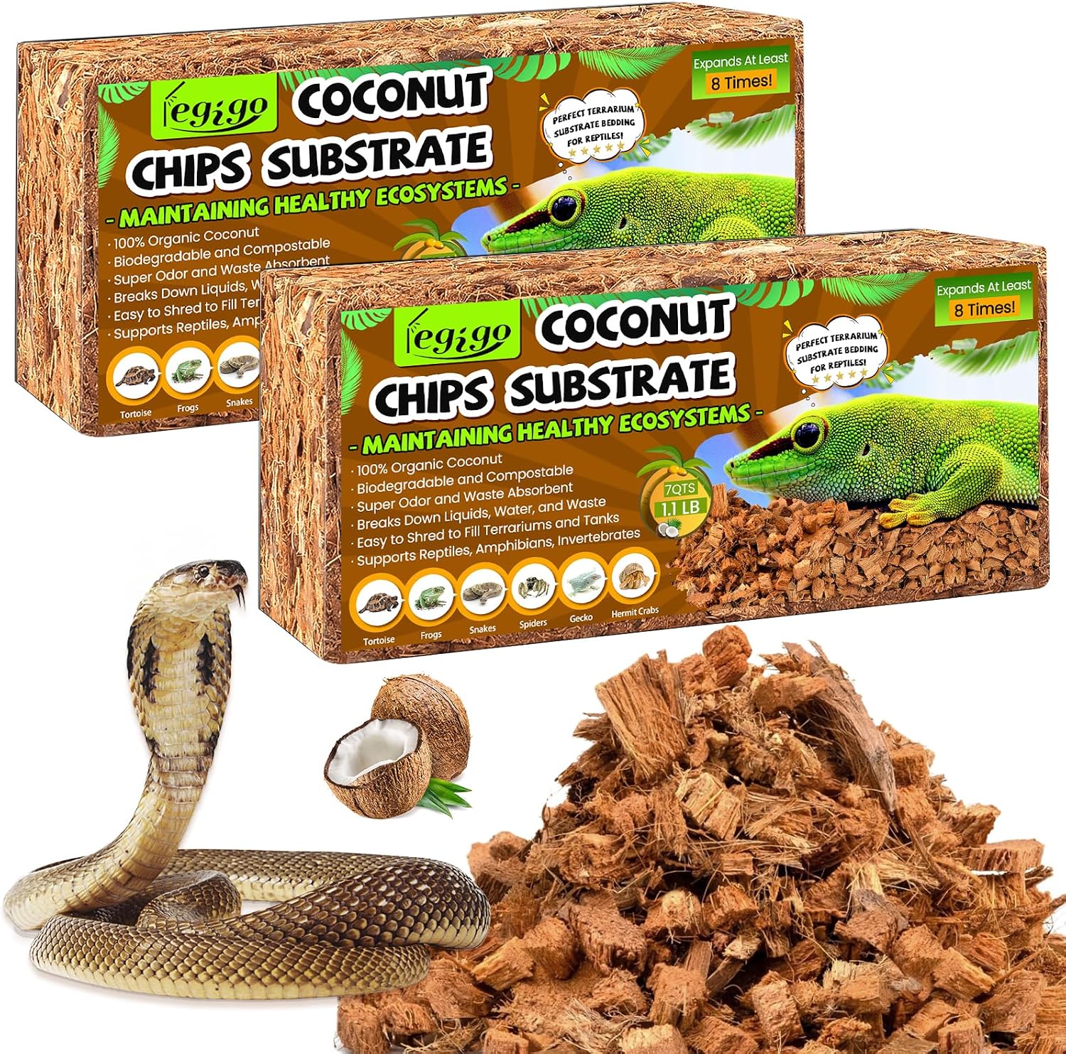 Legigo 2 Pack Coconut Husk for Reptiles, Natural Coconut Fiber Substrate