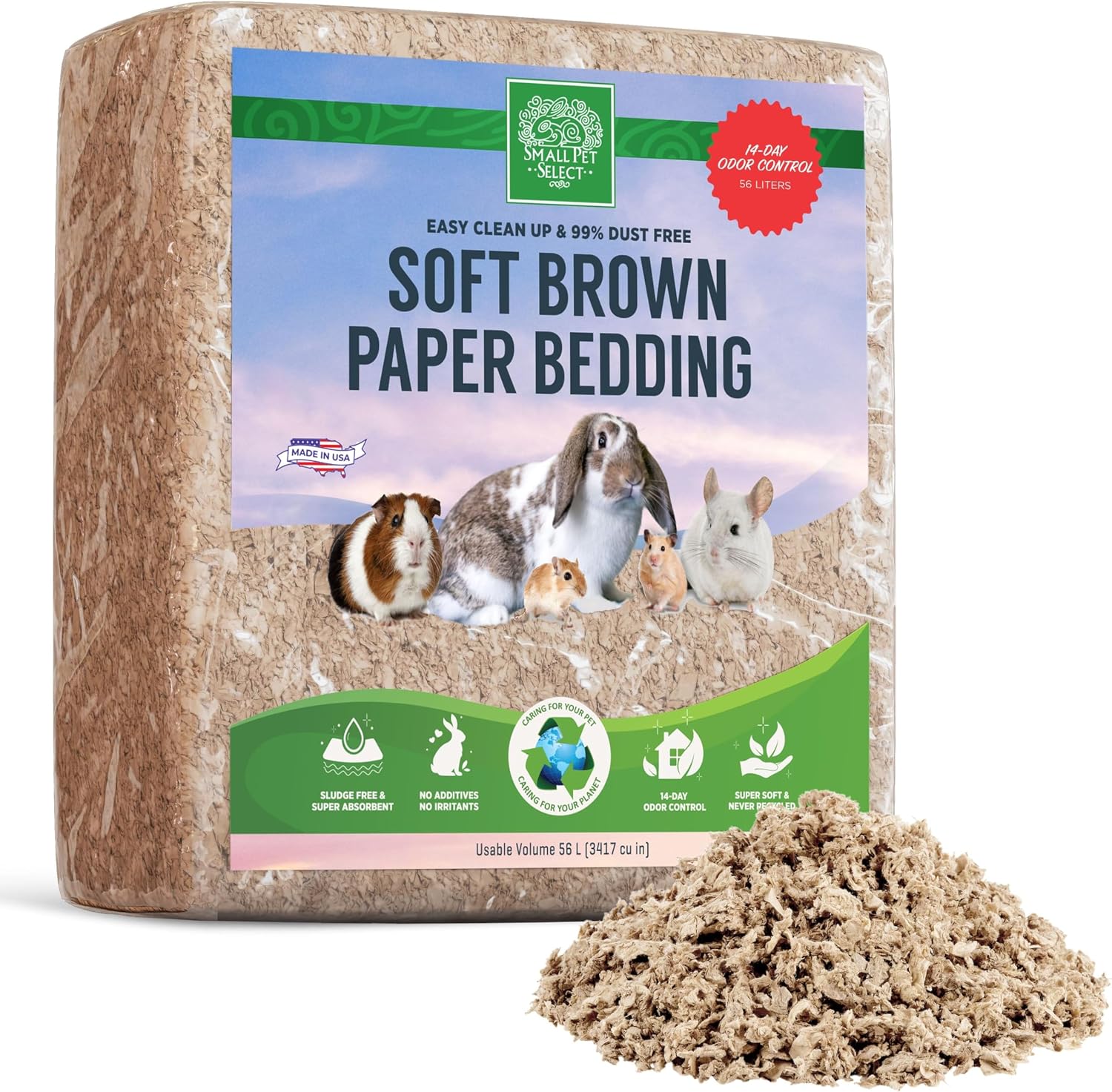 Small Pet Select Premium Soft Paper Bedding, Beige, 56 L