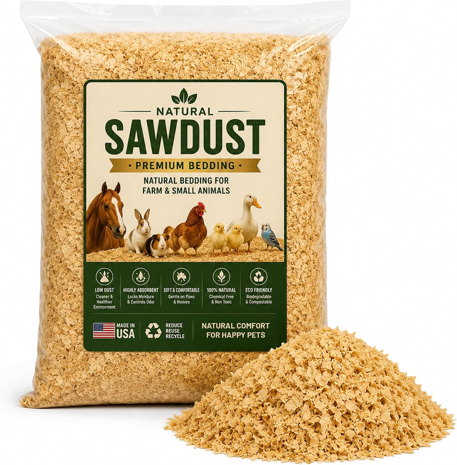 Greaton, Premium Natural Pine Animal Bedding – Dust-Free, Soft Shavings, Kiln-Dried & Heat-Treated for Indoor and Outdoor Pets