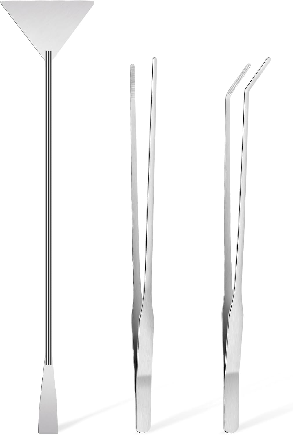 Oligei Terrarium Supplies 3 PCS, Stainless Steel Aquarium Supplies Set, Include Long Aquarium Tweezers, Curved Tweezers, Algae Scraper for Fish Tank Cleaning Plant Trimming