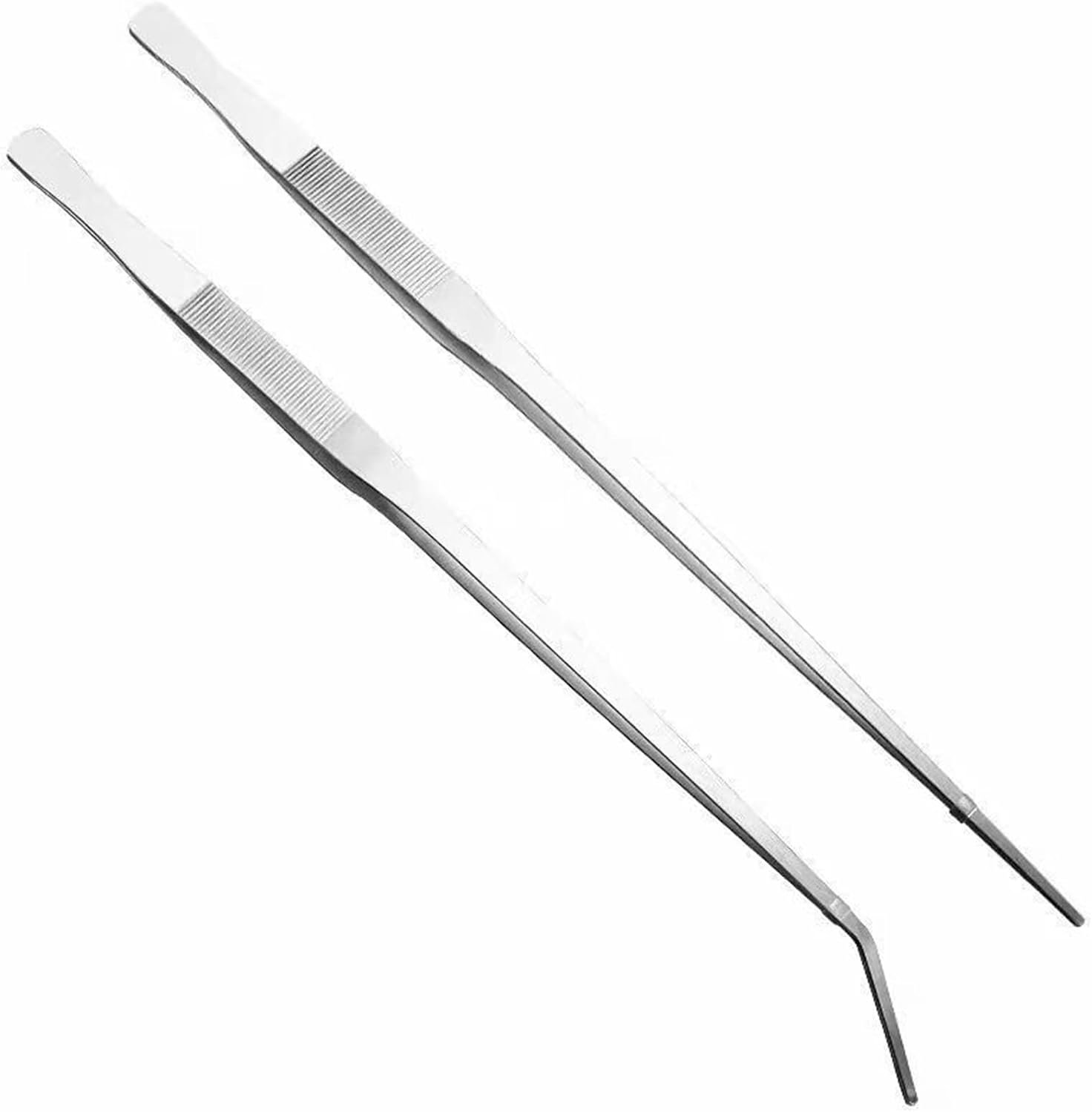 2Pcs set of aquarium water grass tweezers, measuring 18 inches length, with straight and curved ultra long stainless steel Heavy tweezers, reptile feeding pliers, aquarium clip pliers (18″)