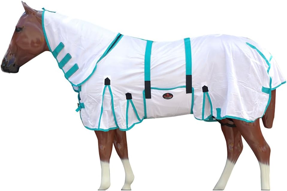 HILASON Horse Fly Sheet 78 in White Turquoise UV Mesh