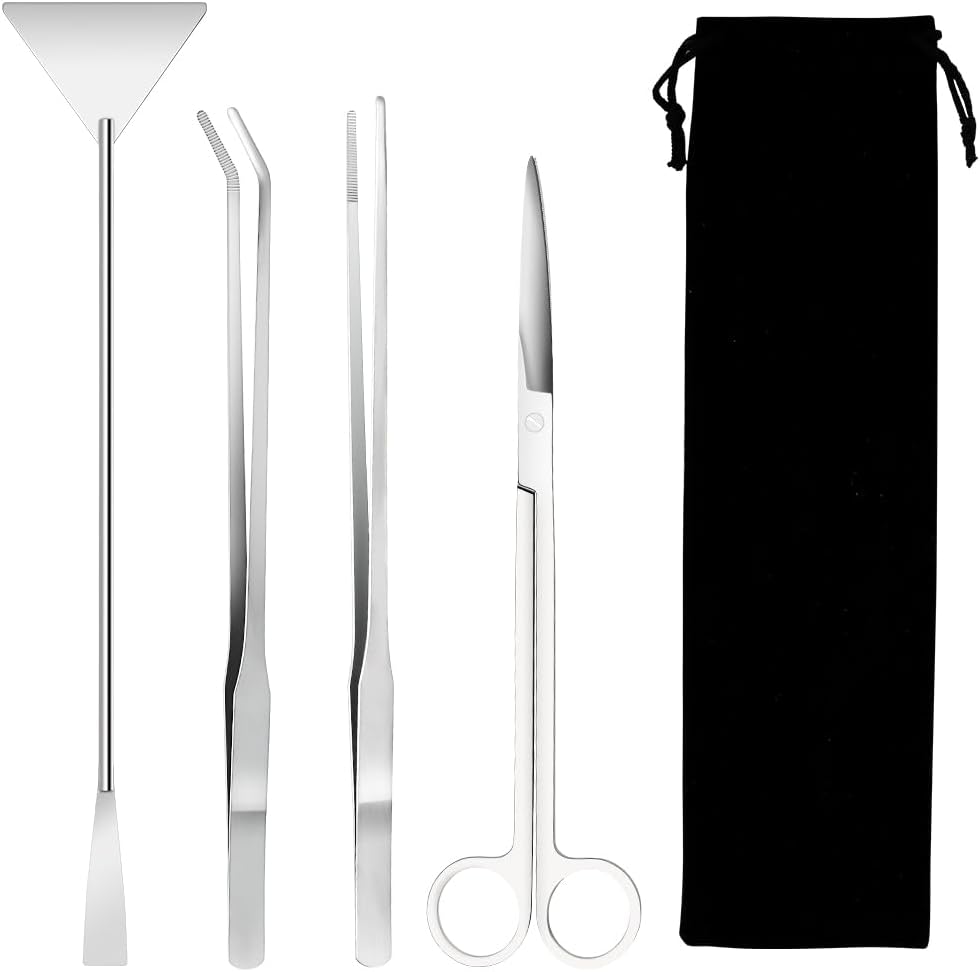 Gutsdoor Aquascape Tools Aquarium Kit, 4PCS Long Aquascaping Tools Stainless Steel Aquatic Plants Set for Fish Tank, Aquarium Plant Trimming