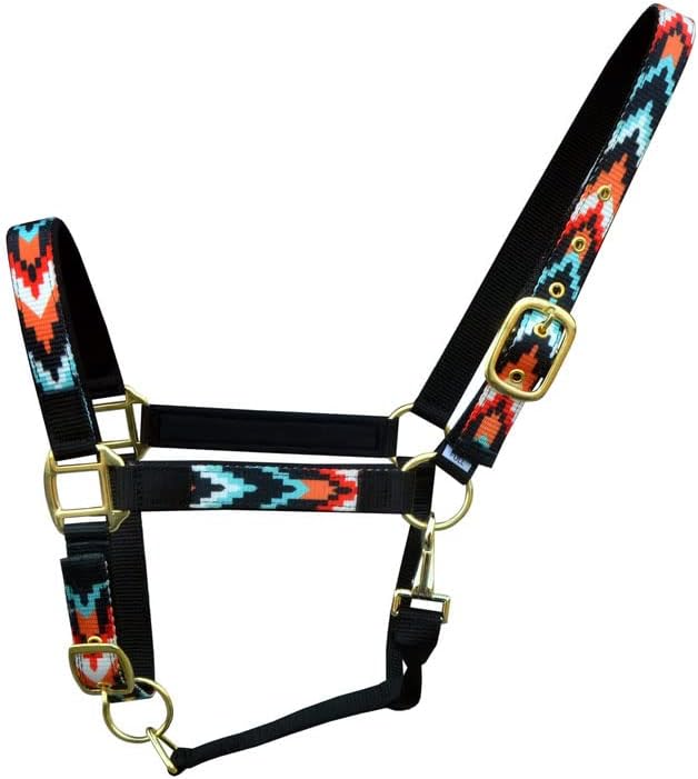 CHALLENGER Nylon Horse Black Multicolor Patterned Neoprene Padded Adjustable Halter 606190v