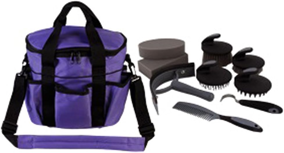 7.5″Lx10.5″Wx10″H Hilason 10 Pc. Premium Grey Horse Grooming Kit Purple Bag