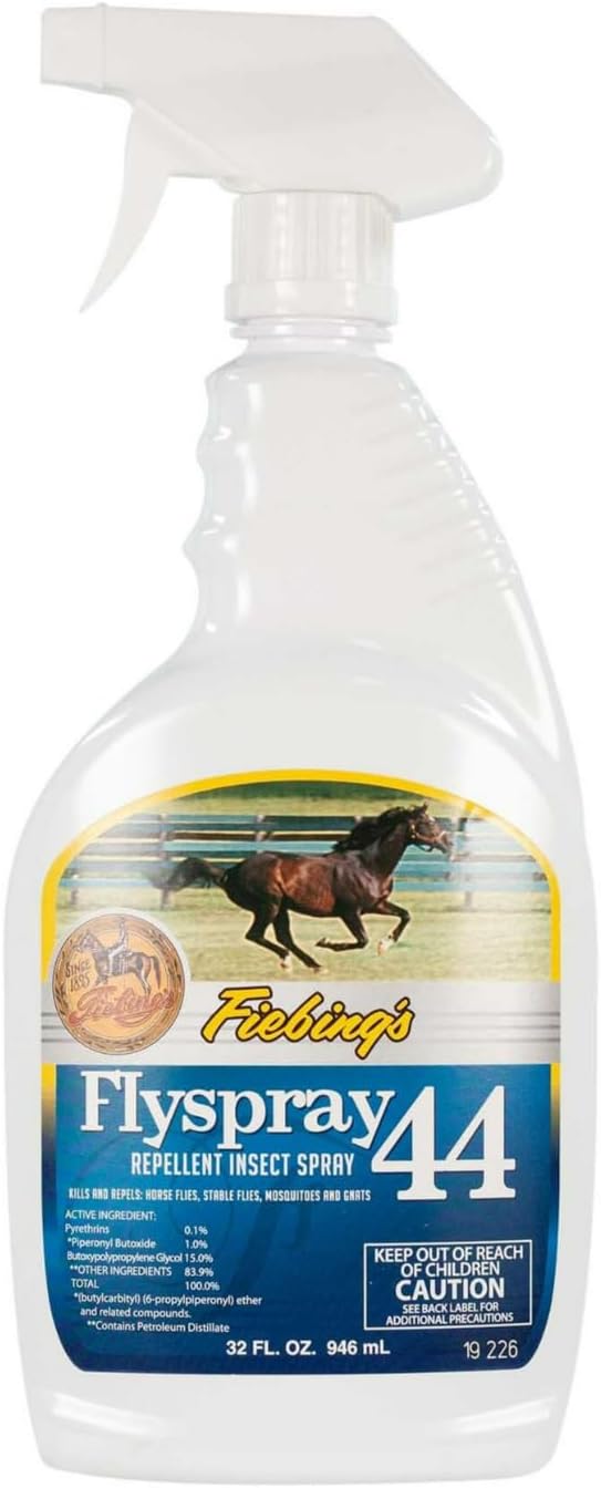 Fiebing’s Fly Spray 44 (32 oz) – Horse Fly Spray Insect Repellent – Long Lasting Barrier Kills & Repels Mosquitoes, House Flies, Horse Flies, Gnats on Dogs & Horses – Contains Lanolin & Citronella