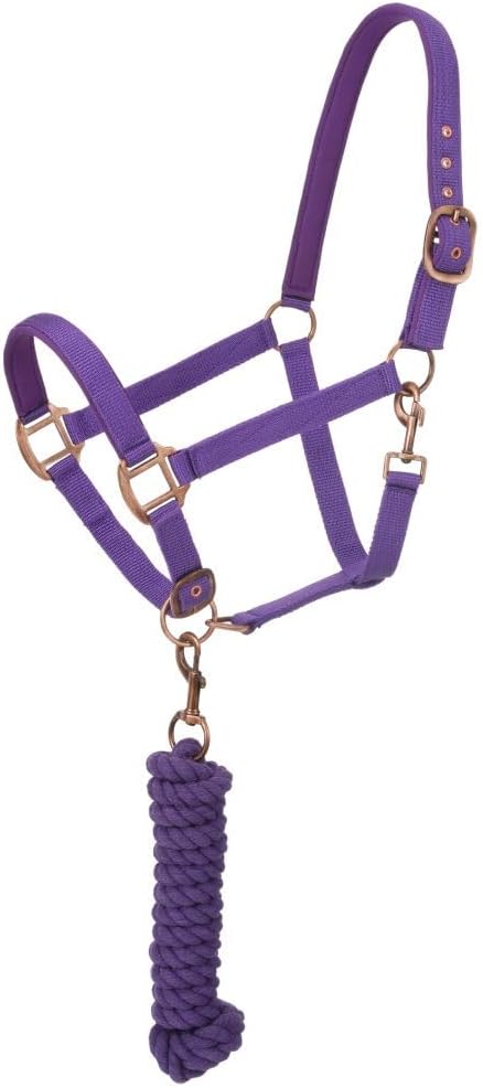 Tough1 Padded Horse Halter with Antique Hardware and Lead Rope