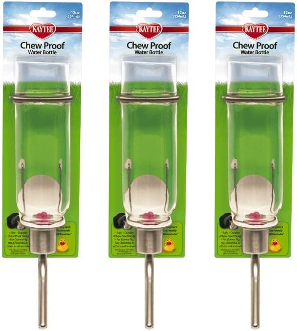 Kaytee 3 Pack of Chew-Proof Small Pet Water Bottles, 12 Ounce Capacity, for Rabbits, Ferrets, Guinea Pigs and Chinchillas