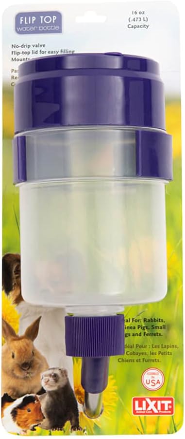 Lixit® Lever Valve Top Fill No Drip Water Bottles for Rabbits, Chinchillas, Ferrets, Guinea Pigs and Adult Rats (Purple (Pack of 1), 16 Ounce)