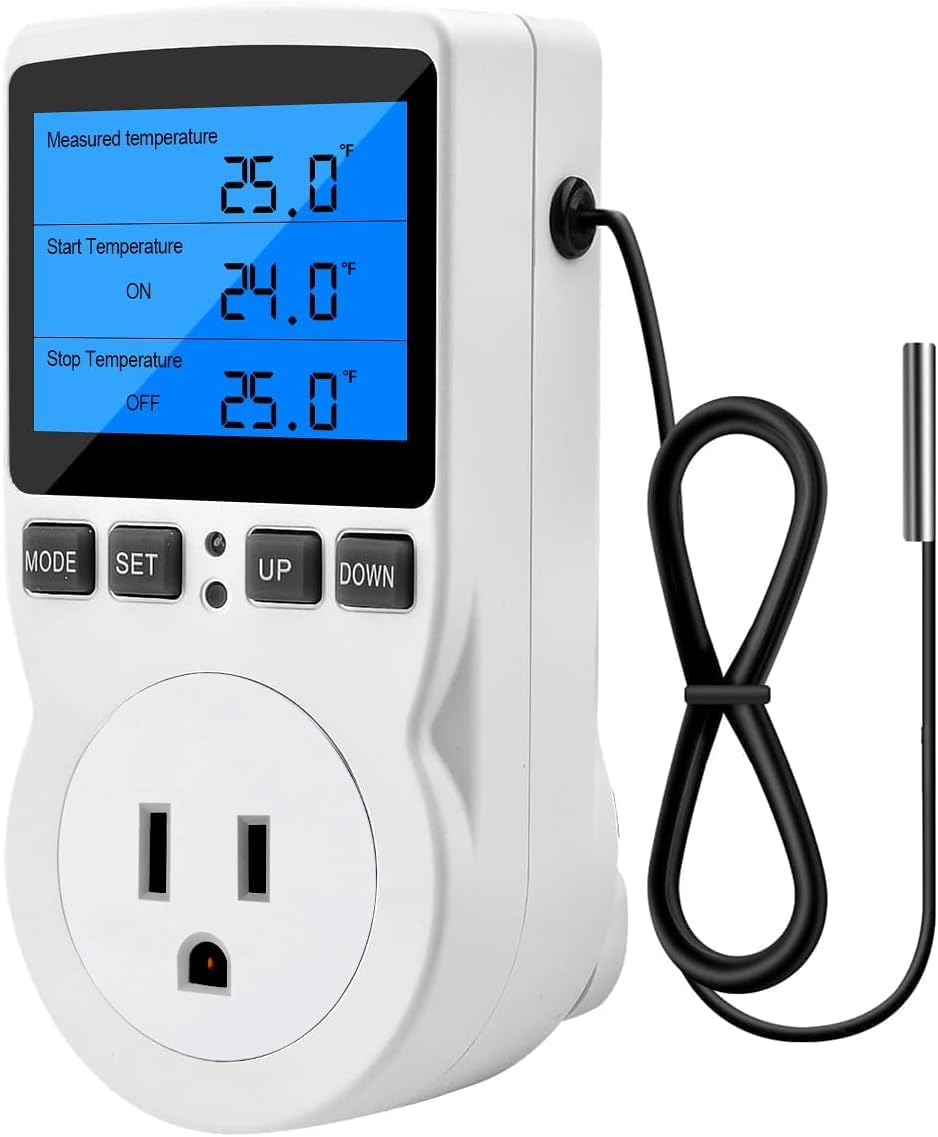 Diymore Digital Thermostat Controller – Plug-in Temperature Controller for RVs, Reptile Terrariums, and Greenhouses (1800W, -40°F to 248°F)